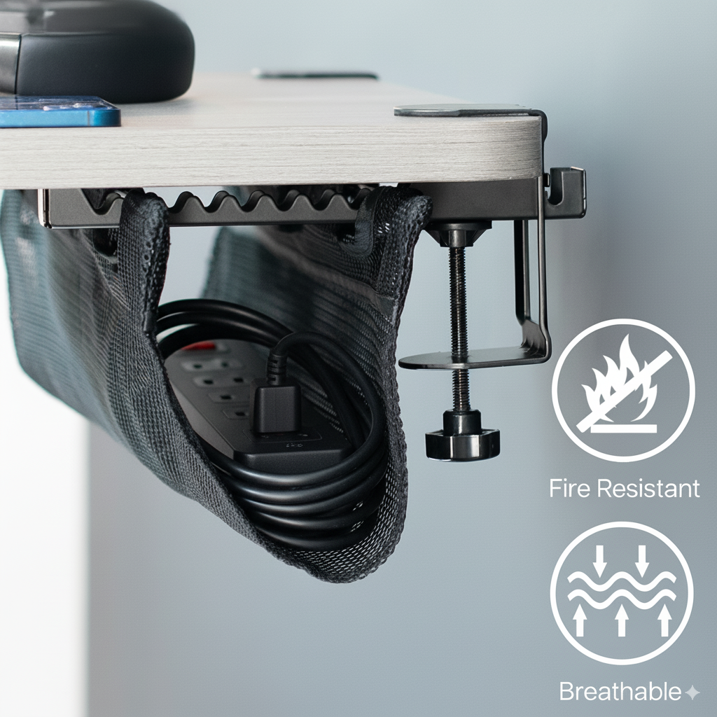 24 Inch Clamp-on Under Desk Cable Net, Workstation Wire Organizer, Cable Management for Home and Office 24 Inch Clamp-on Under Desk Cable Net, Workstation Wire Organizer, Cable Management for Home and Office