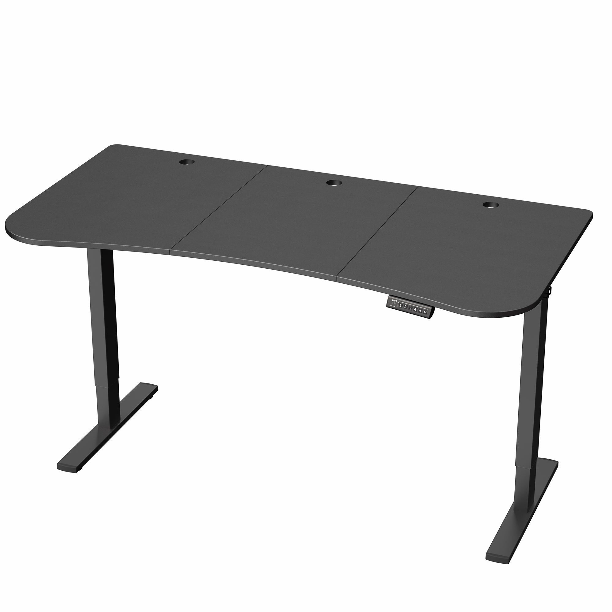 Black, electric, sit to stand, height adjustable desk.