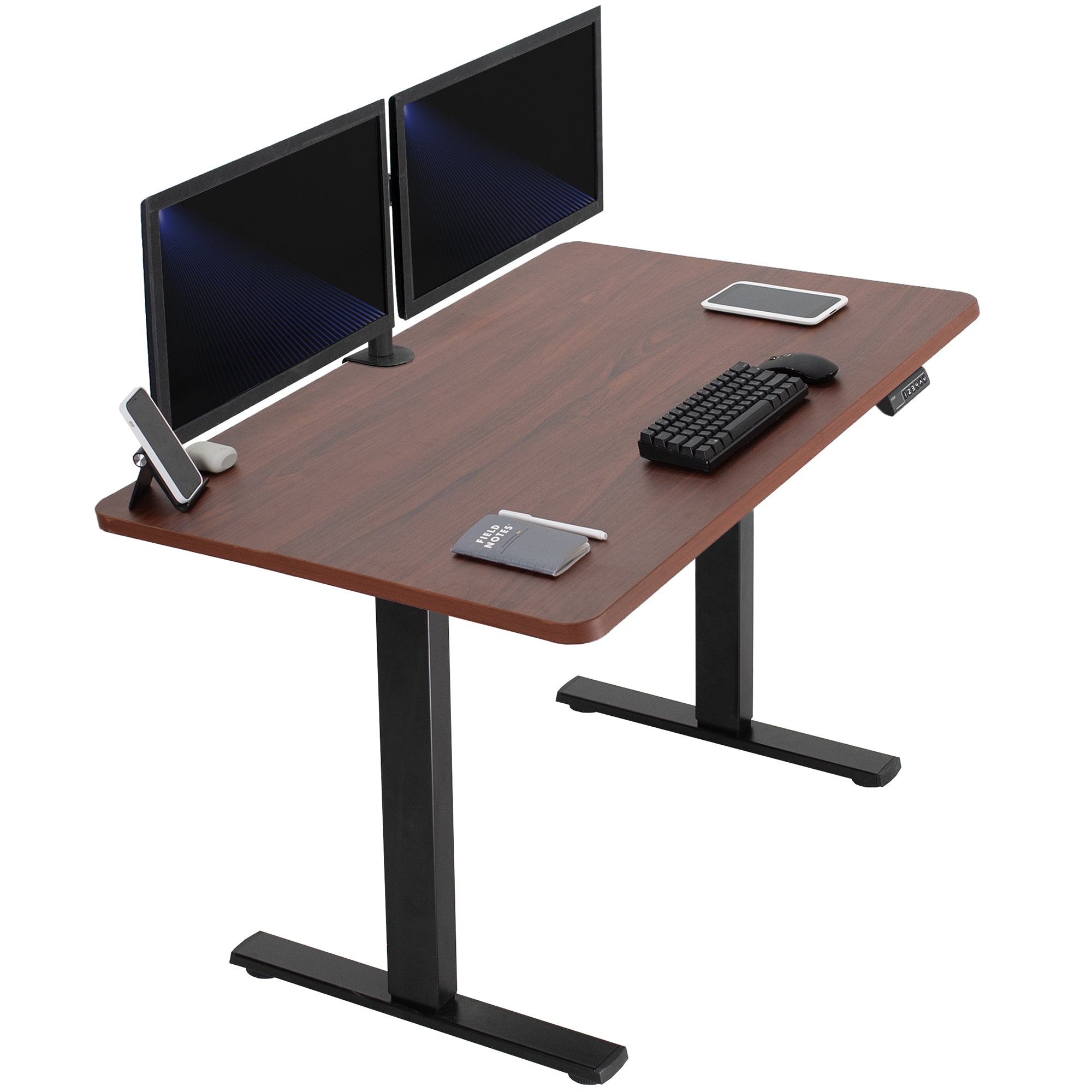 Sturdy ergonomic sit or stand active desk workstation with adjustable height using smart control panel.