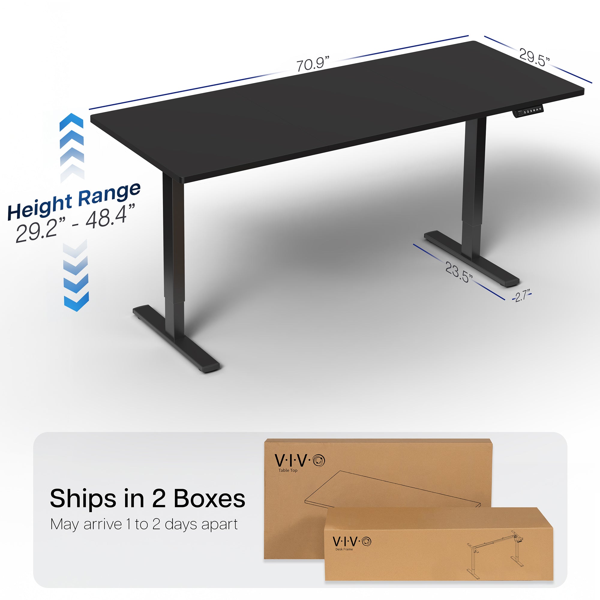 Large sturdy sit or stand modern desk with electric height adjustment options.