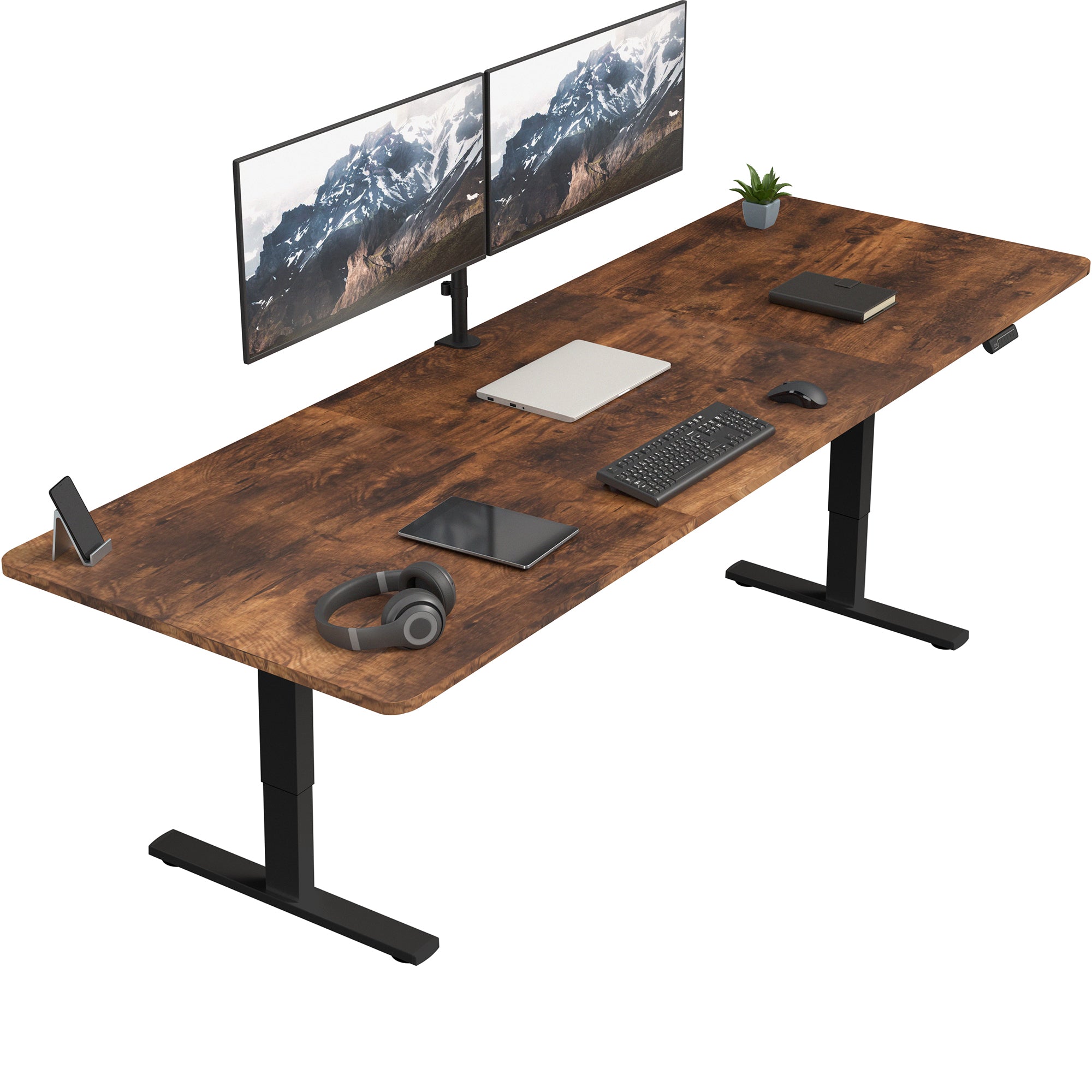 Extra large rustic sturdy sit or stand active workstation with adjustable height using smart control panel.