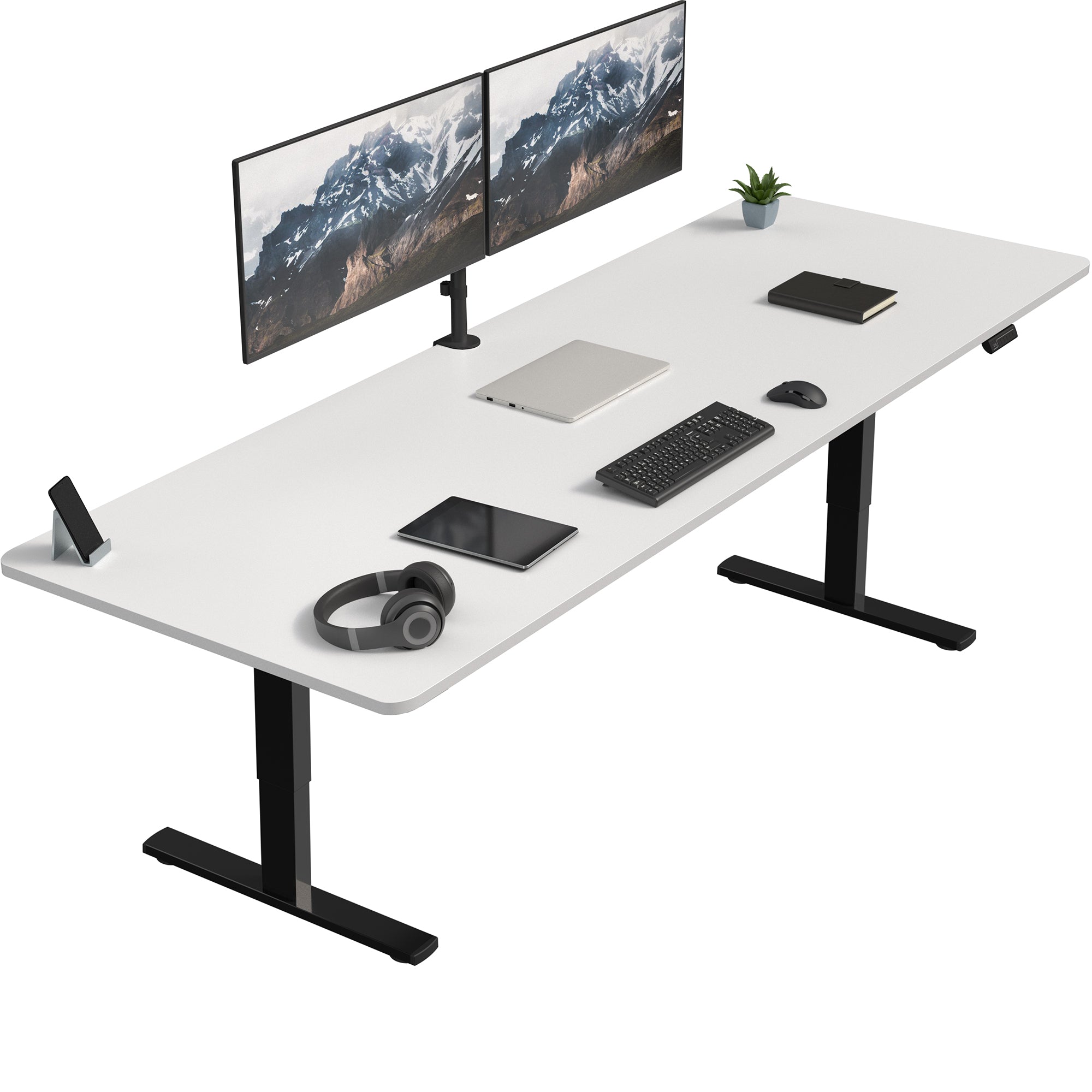 Extra large sturdy sit or stand active workstation with adjustable height using smart control panel.
