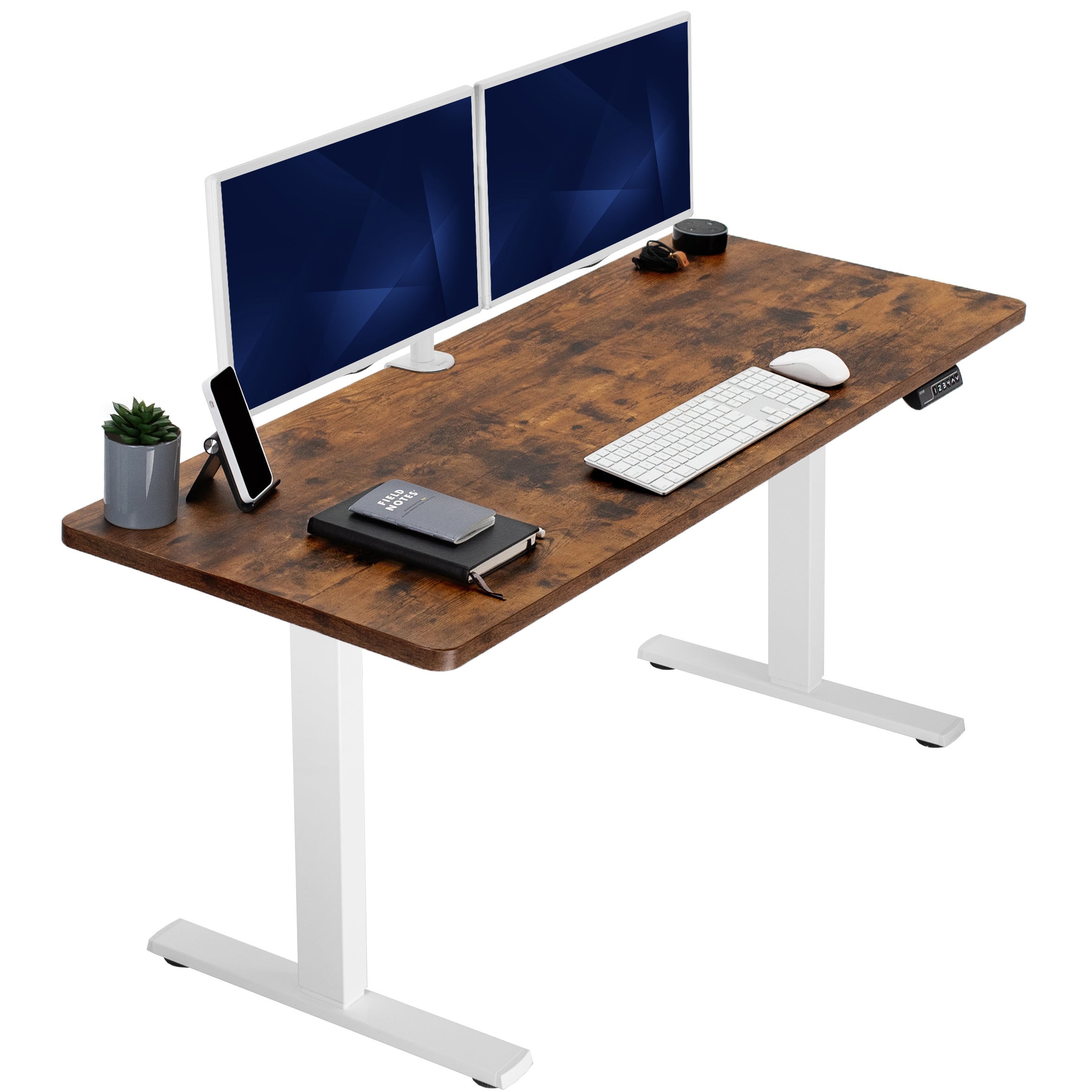 Sturdy ergonomic sit or stand active desk workstation with adjustable height using smart control panel.