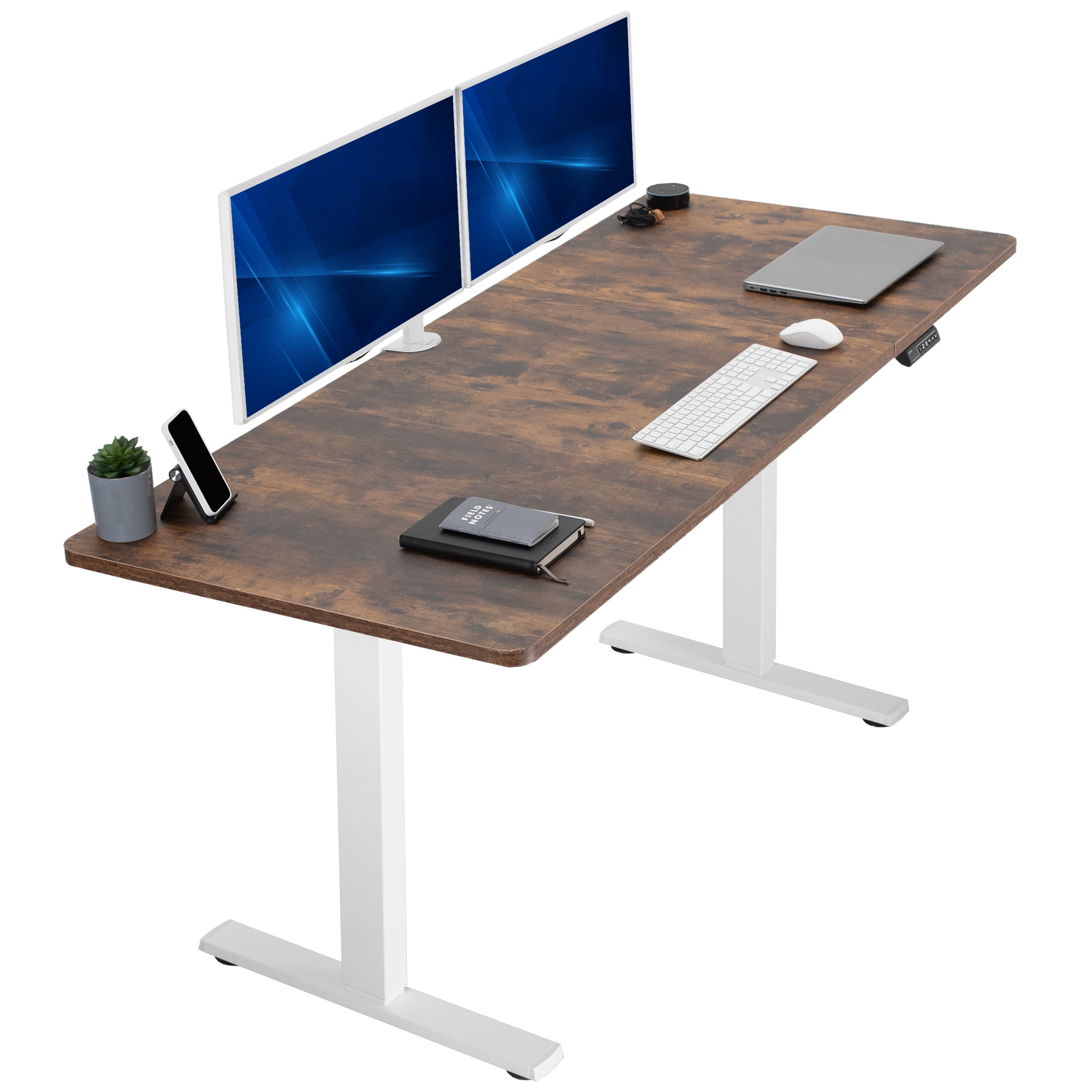 Large sturdy sit or stand modern desk with electric height adjustment options.