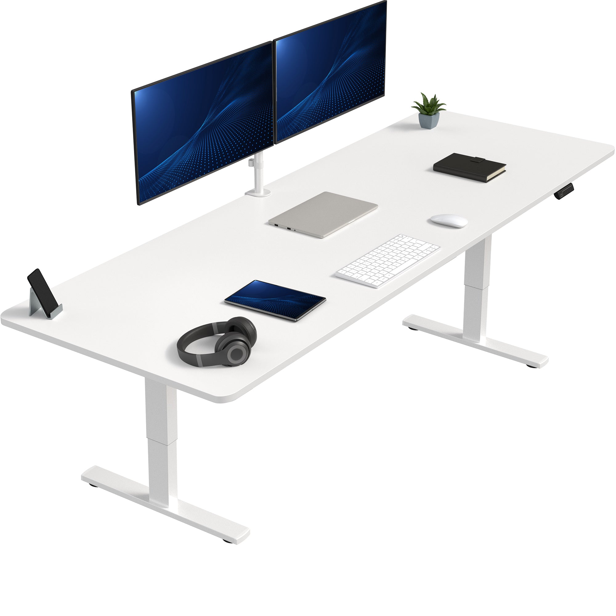 Extra large sturdy sit or stand active workstation with adjustable height using smart control panel.