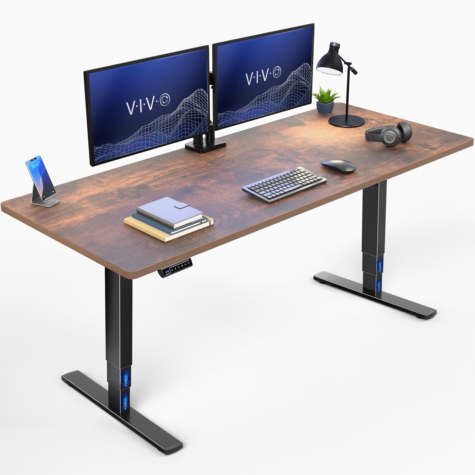 Vintage Brown Desktop 2E Series - 71" x 30" Electric Desk with Touch Screen Memory Controller