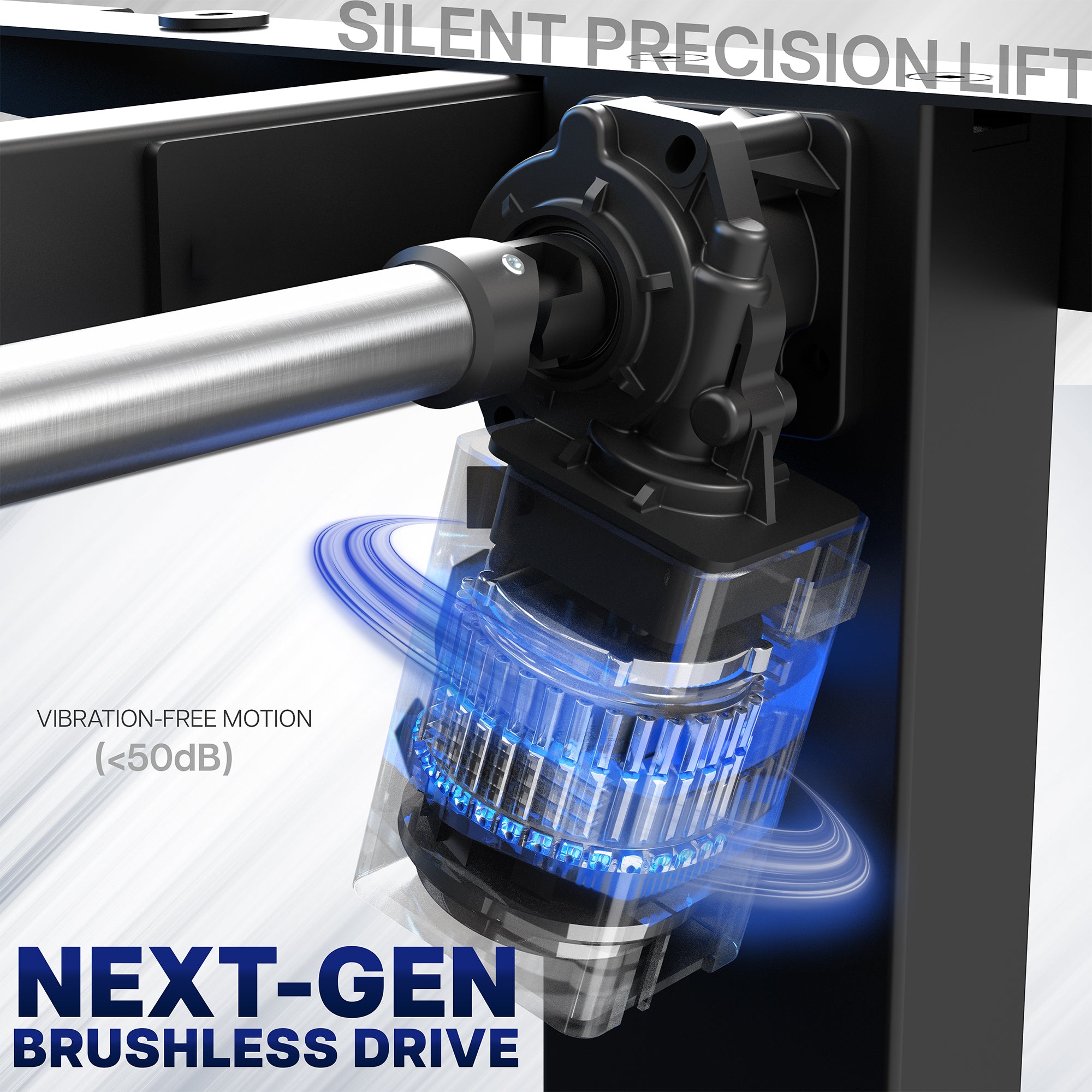 Close-up image of the motor used on the 2E Series - 83" x 30" Electric Desk