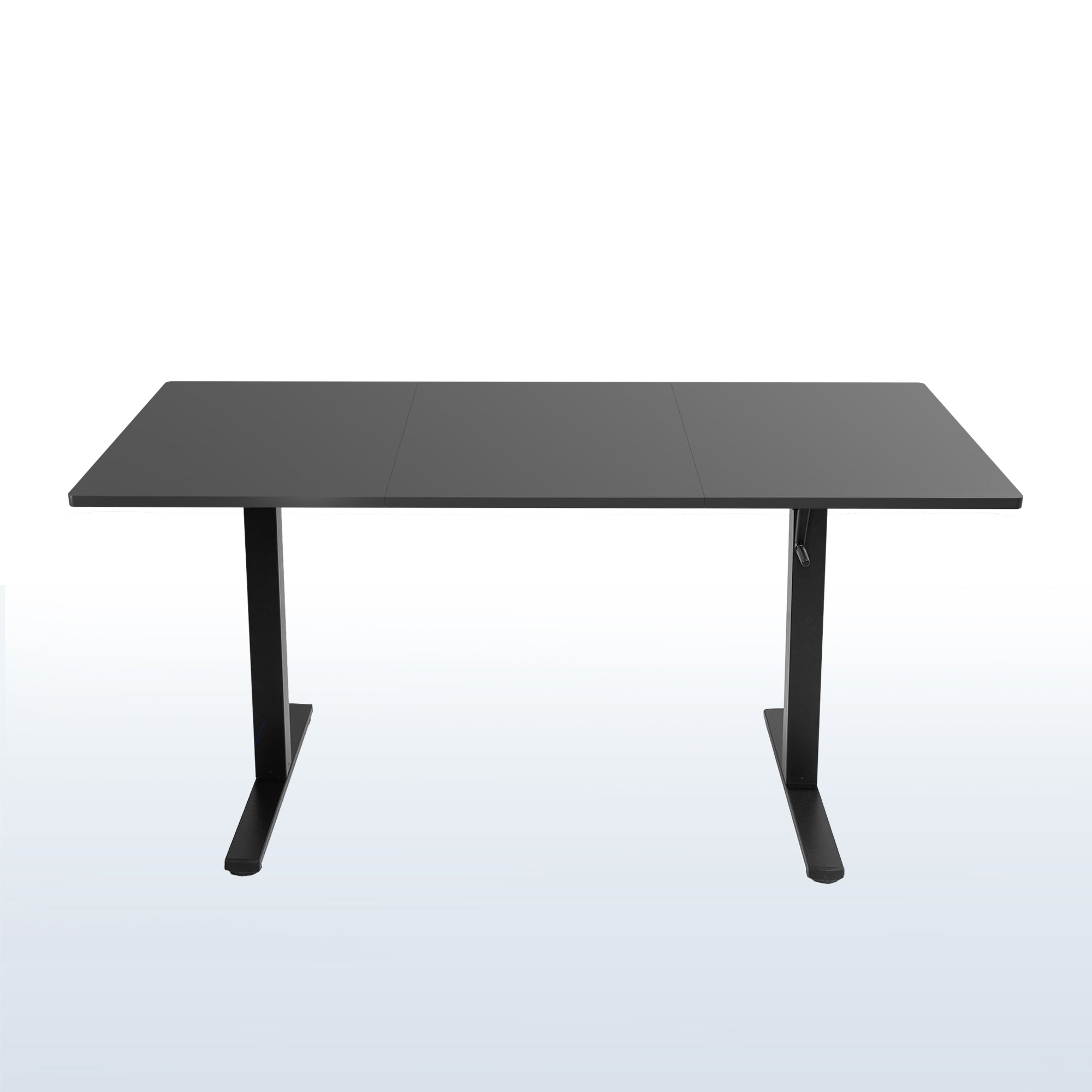Extra large black, manual, height adjustable, desk with side crank handle.