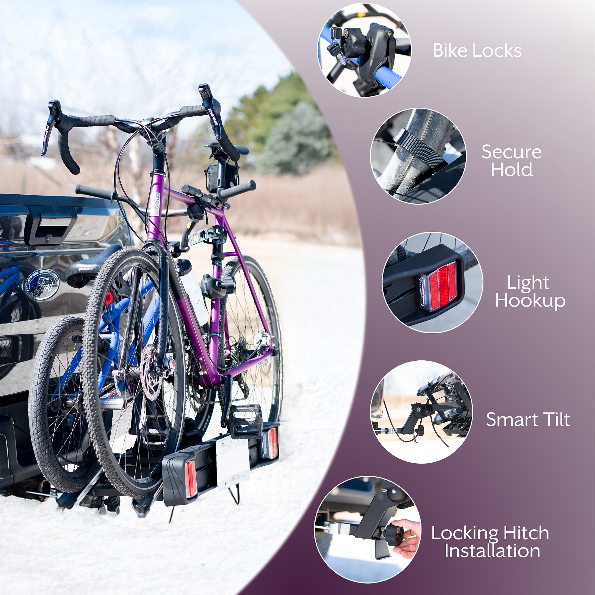 Life Finds by VIVO Hitch Bike Rack with Taillights and License Plate Holder