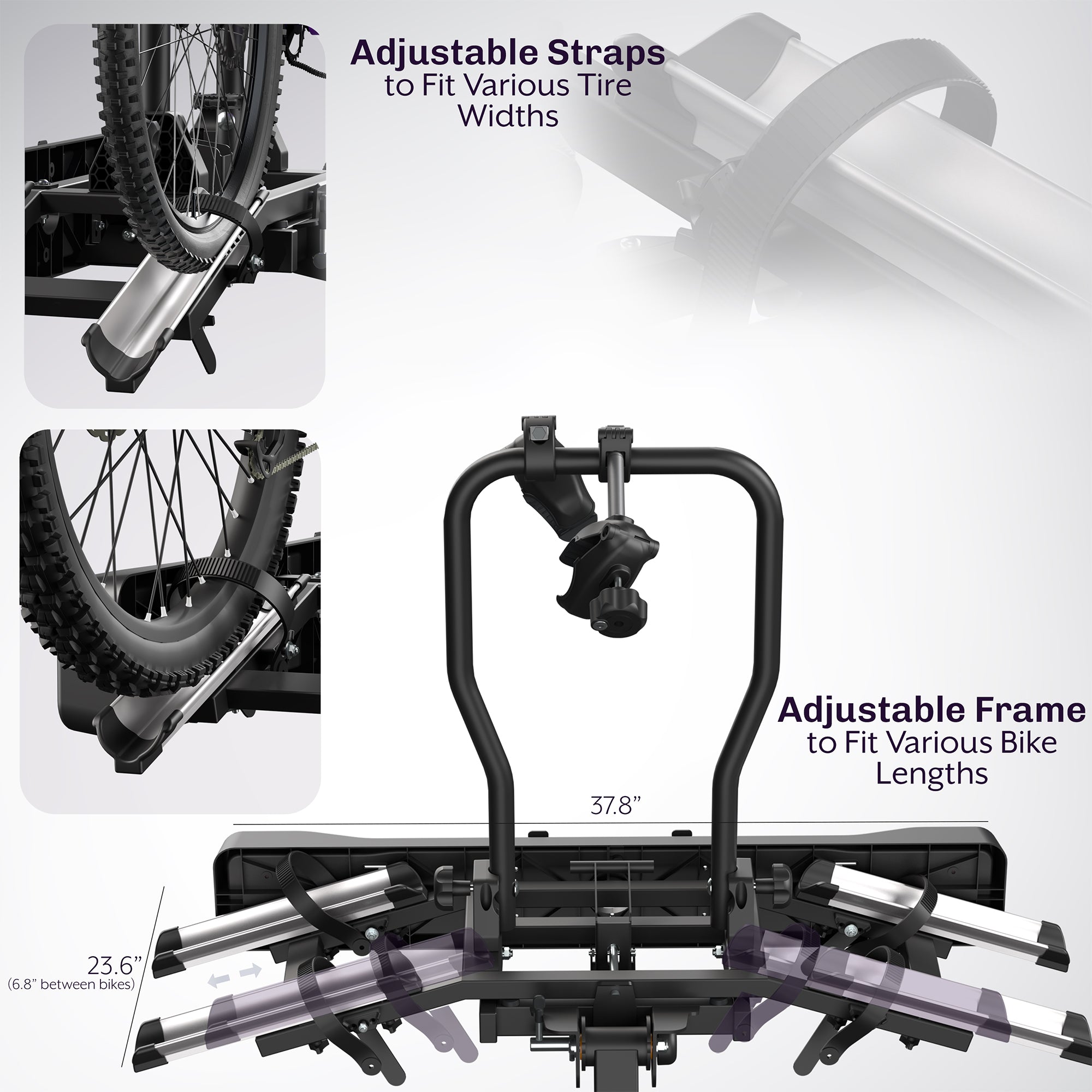 Adjustable Hitch Bike Rack with Taillights and License Plate Holder