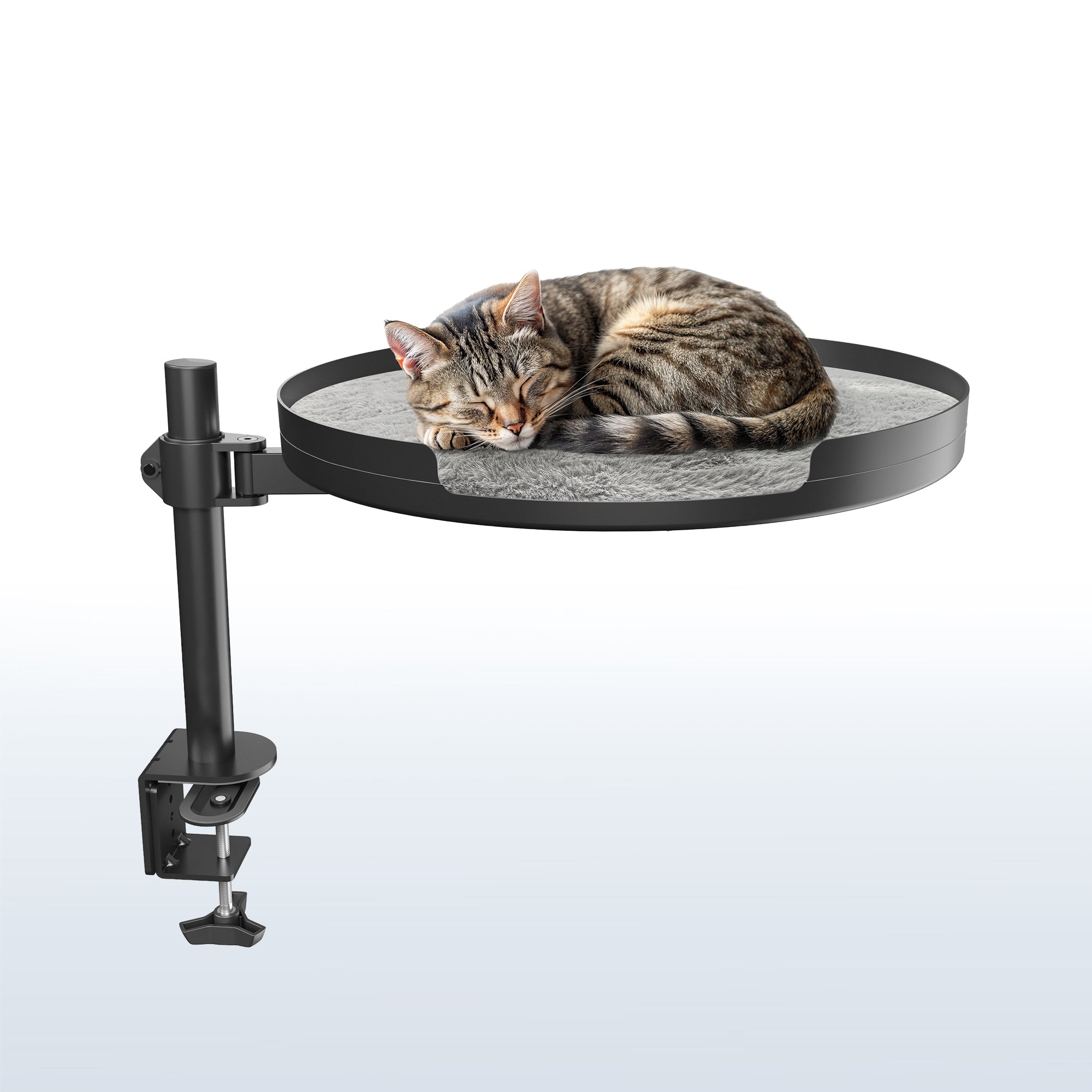 Clamp-on cat bed gives your kitty a comfortable place to rest off of the desk surface.