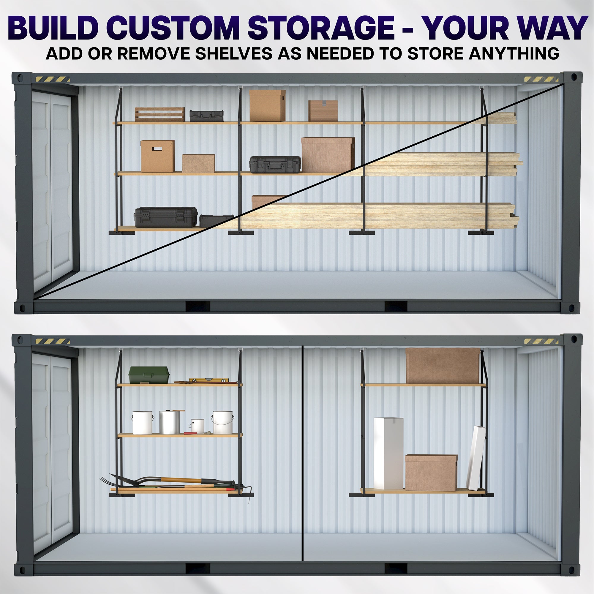 Life Finds by VIVO 3 Tier Shipping Container Shelving Brackets (x4) designed to add custom storage your way.