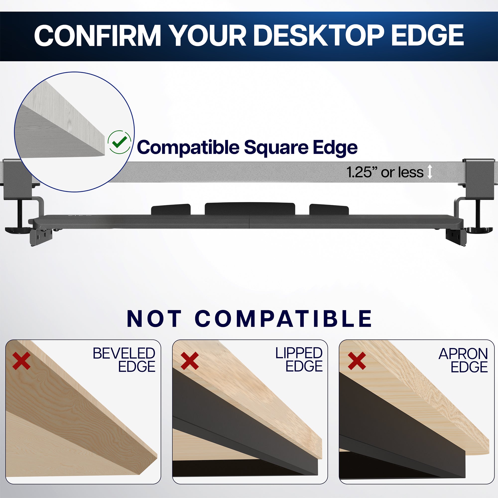 Ergonomic under desk keyboard tray mount attachment.