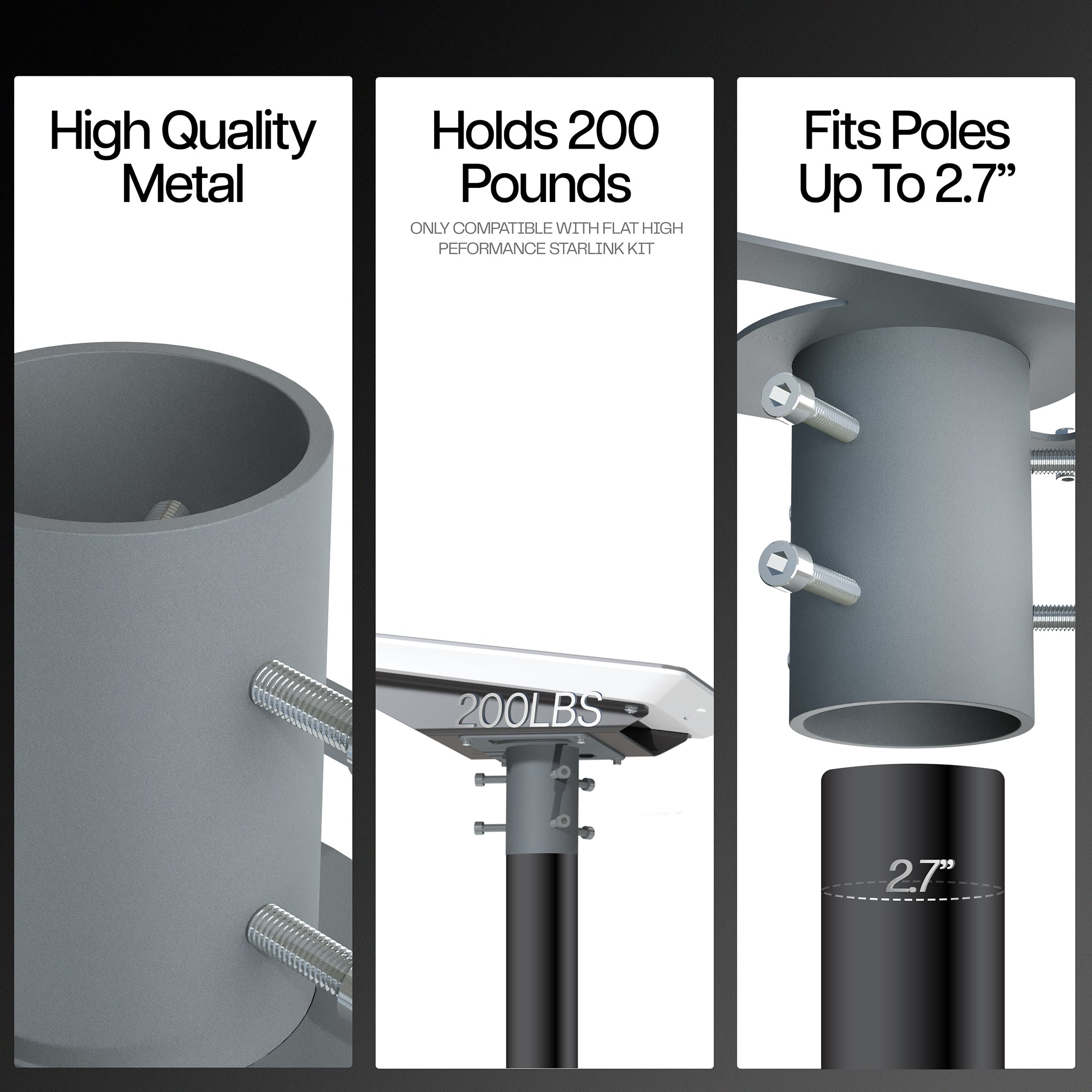 A gray pole adapter displayed on a white background.