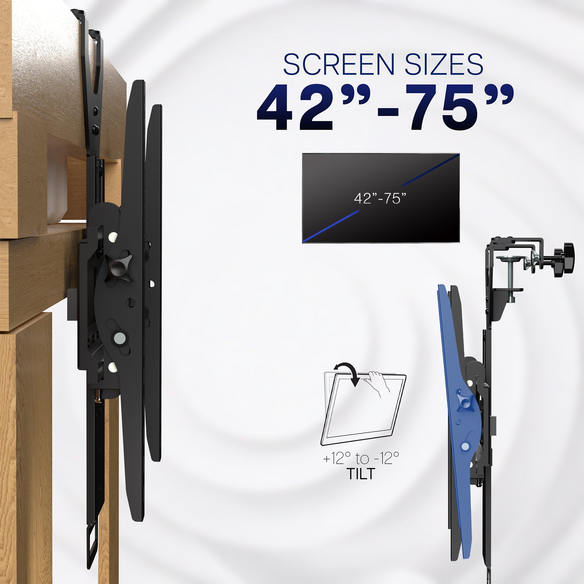 TV wall mount with screen size range 42"-75" on a white background