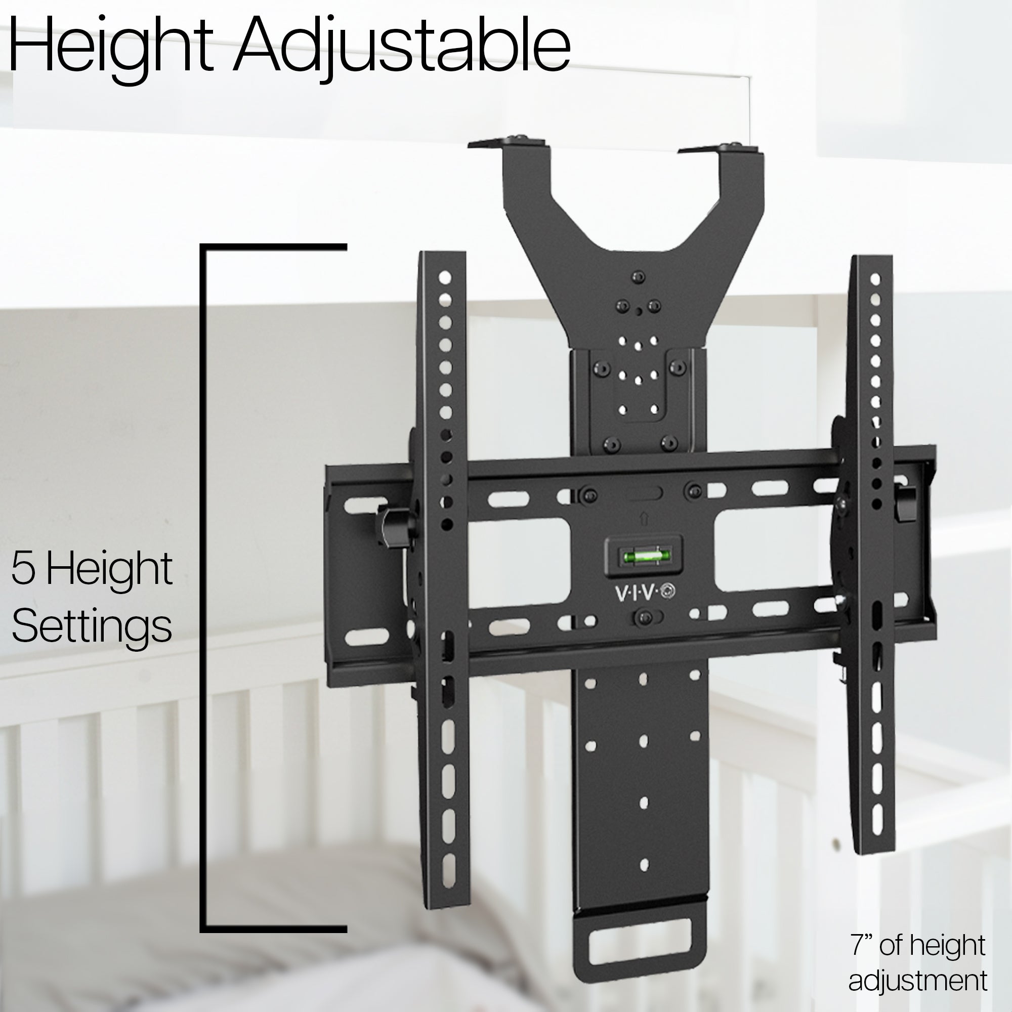 Height adjustable TV mount with Vive branding on a white background