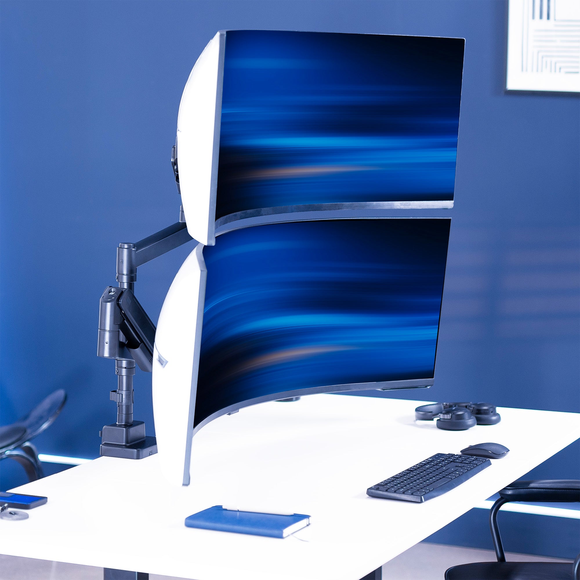 Pneumatic Arm Dual Ultrawide Monitor Desk Mount