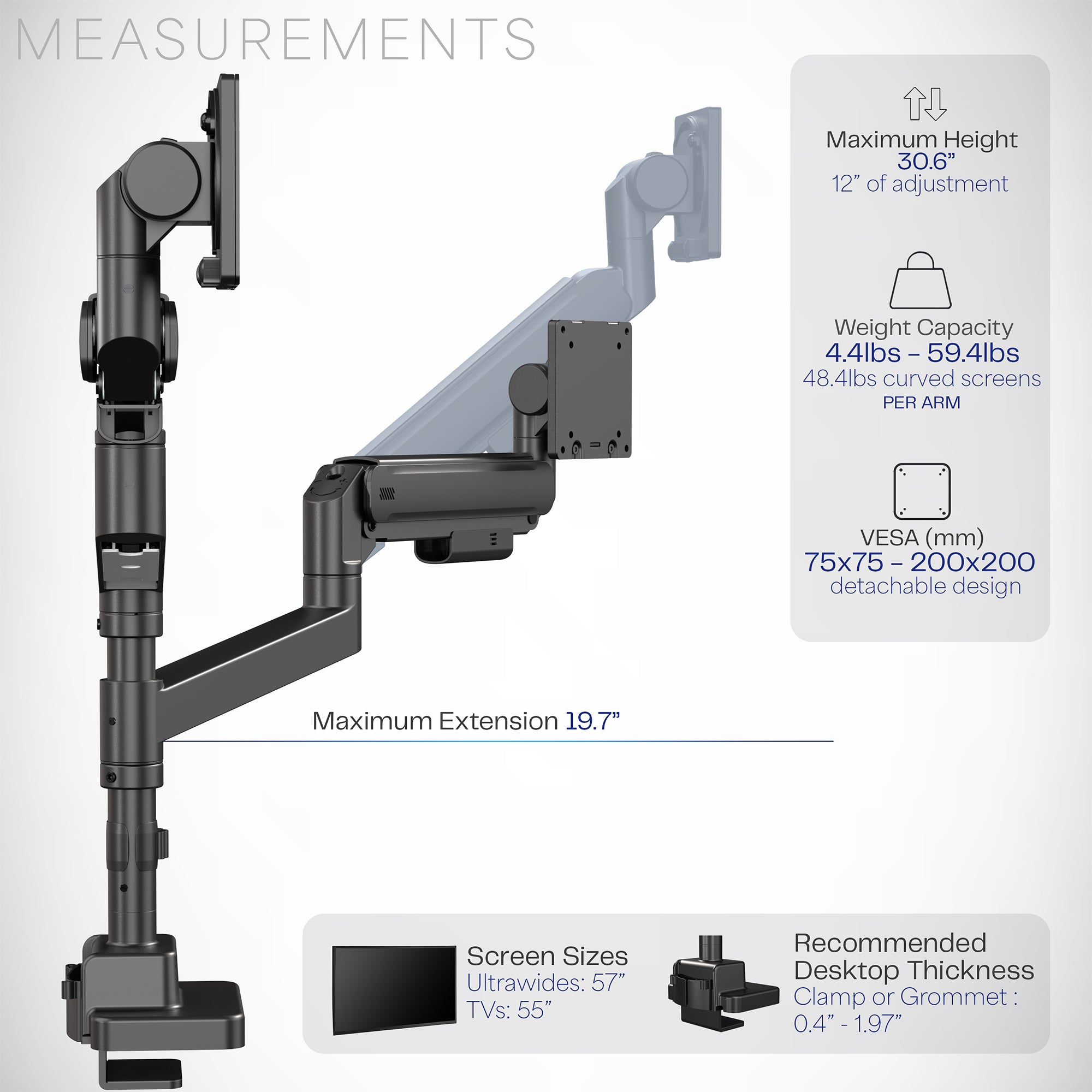 Pneumatic Arm Dual Ultrawide Monitor Desk Mount