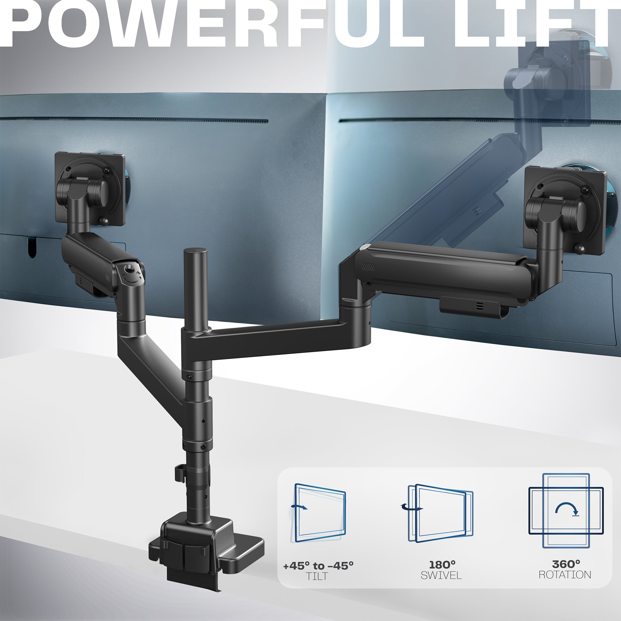 Pneumatic Arm Dual Ultrawide Monitor Desk Mount
