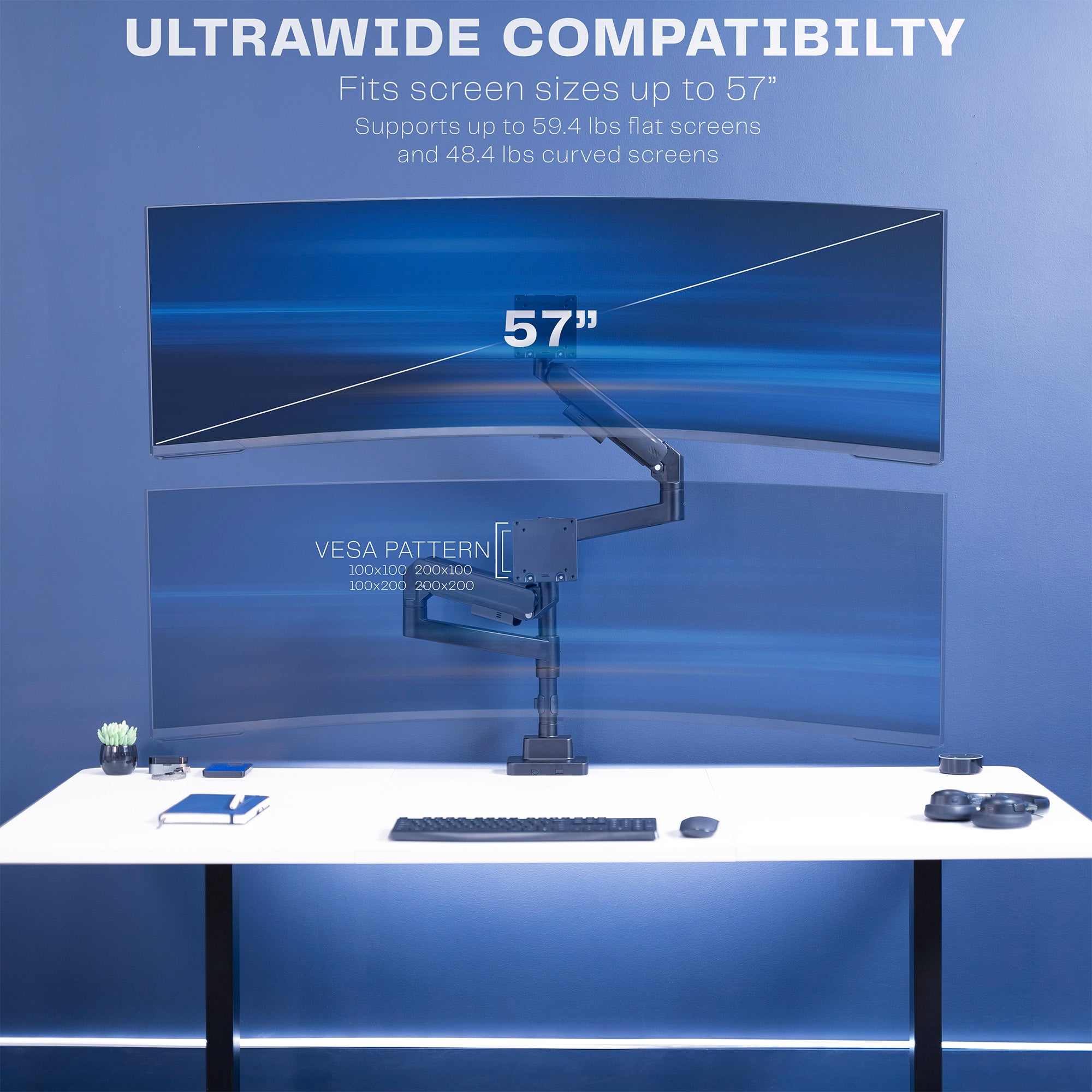 Pneumatic Arm Dual Ultrawide Monitor Desk Mount