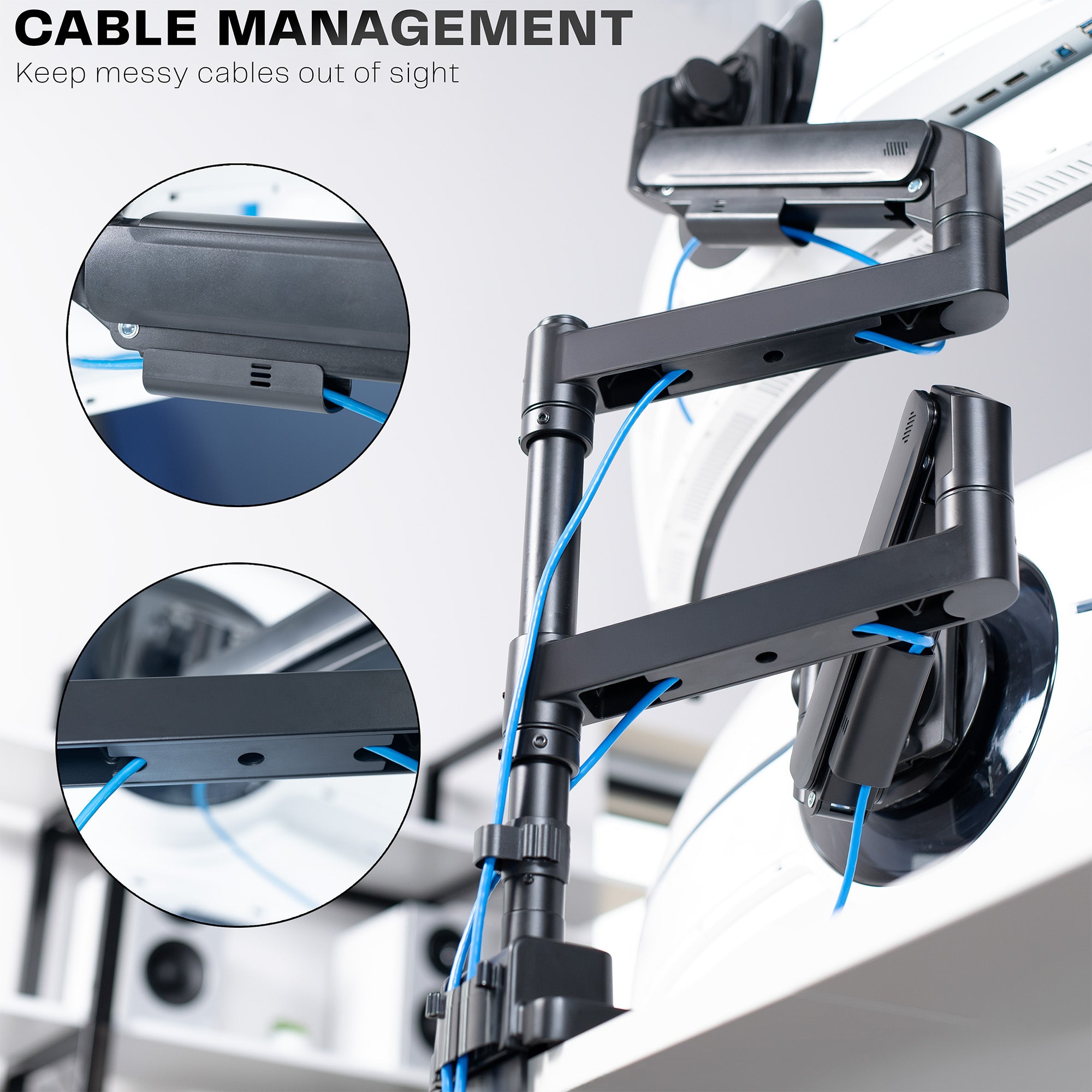 Pneumatic Arm Dual Ultrawide Monitor Desk Mount