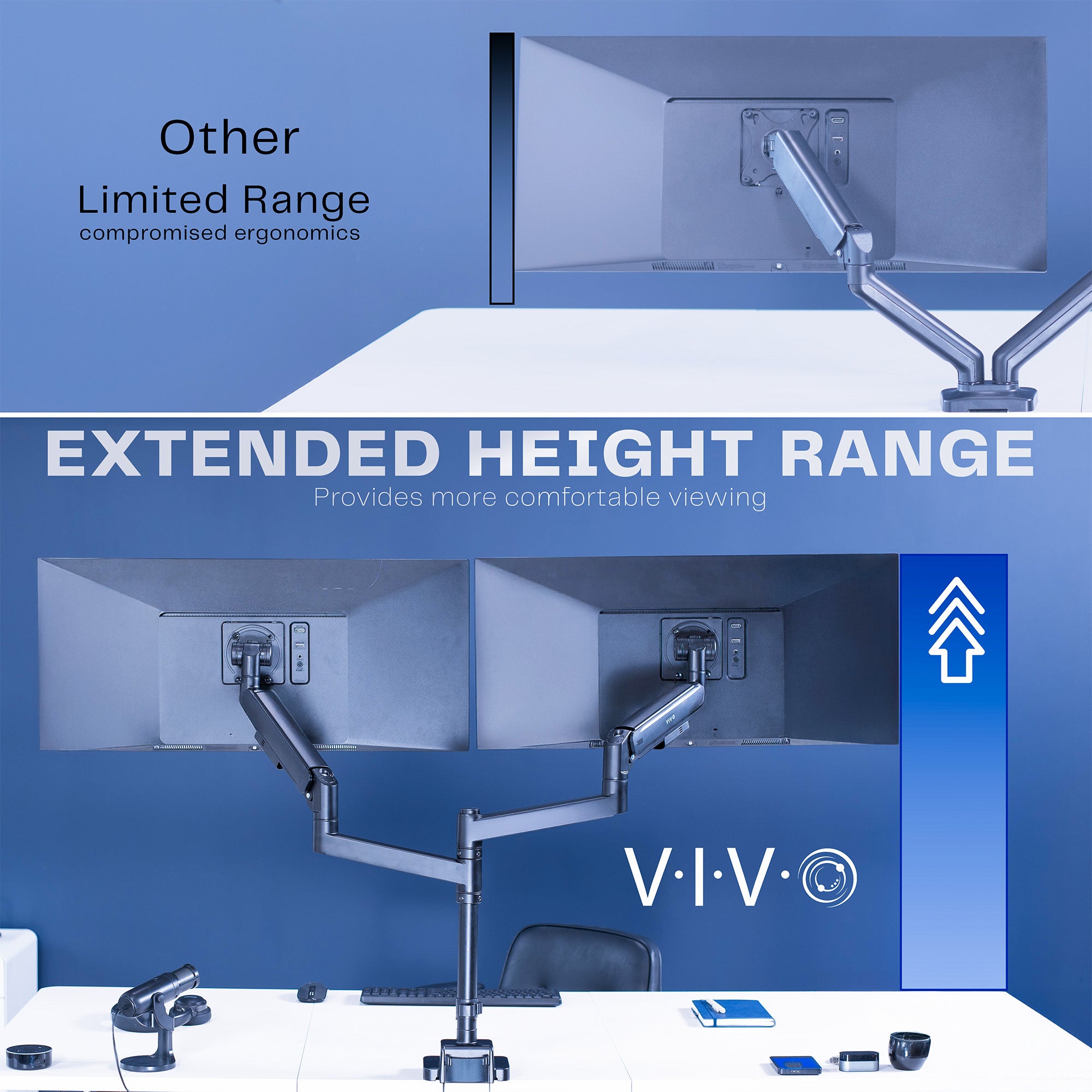 Pneumatic Arm Dual Ultrawide Monitor Desk Mount