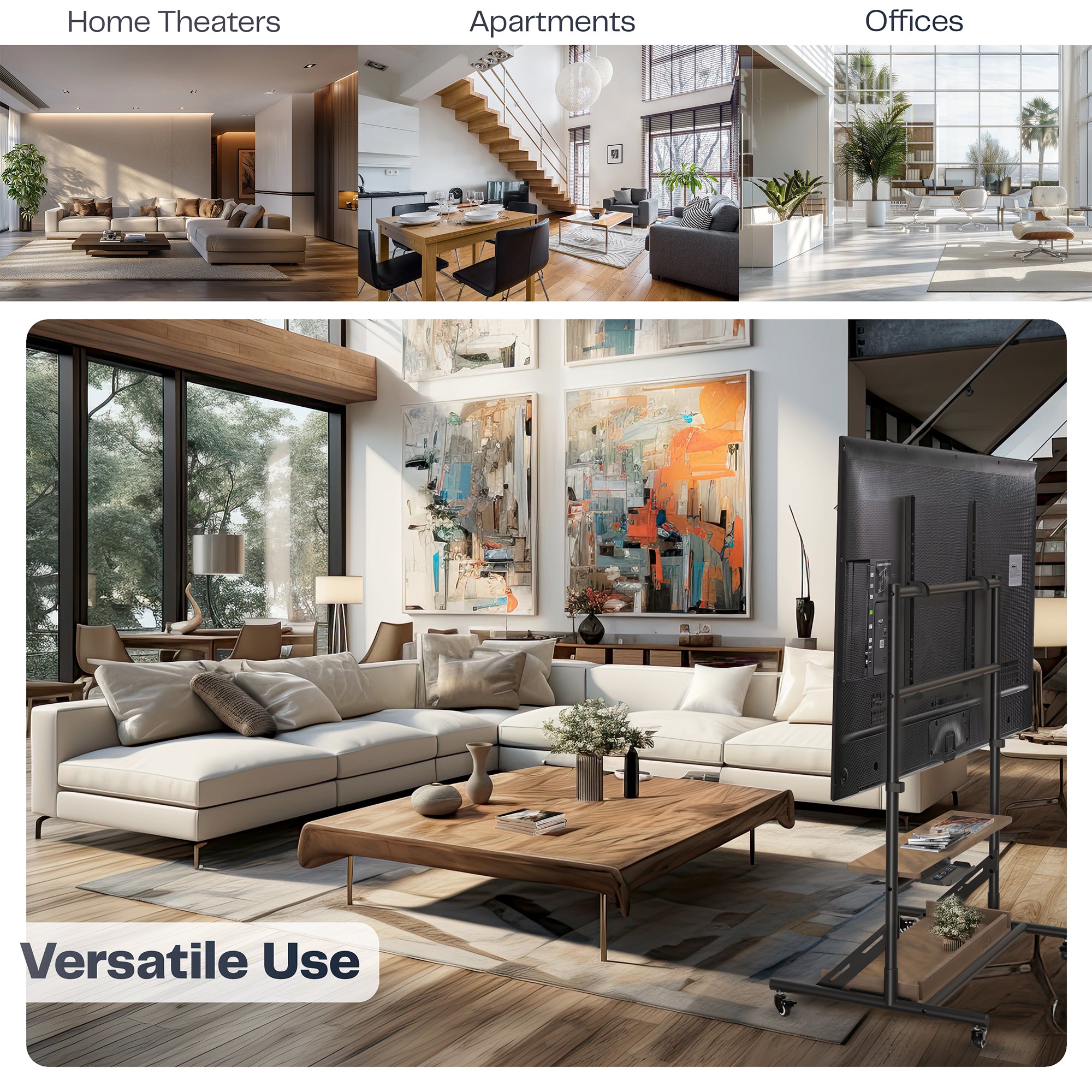 TV stand in various different room settings.