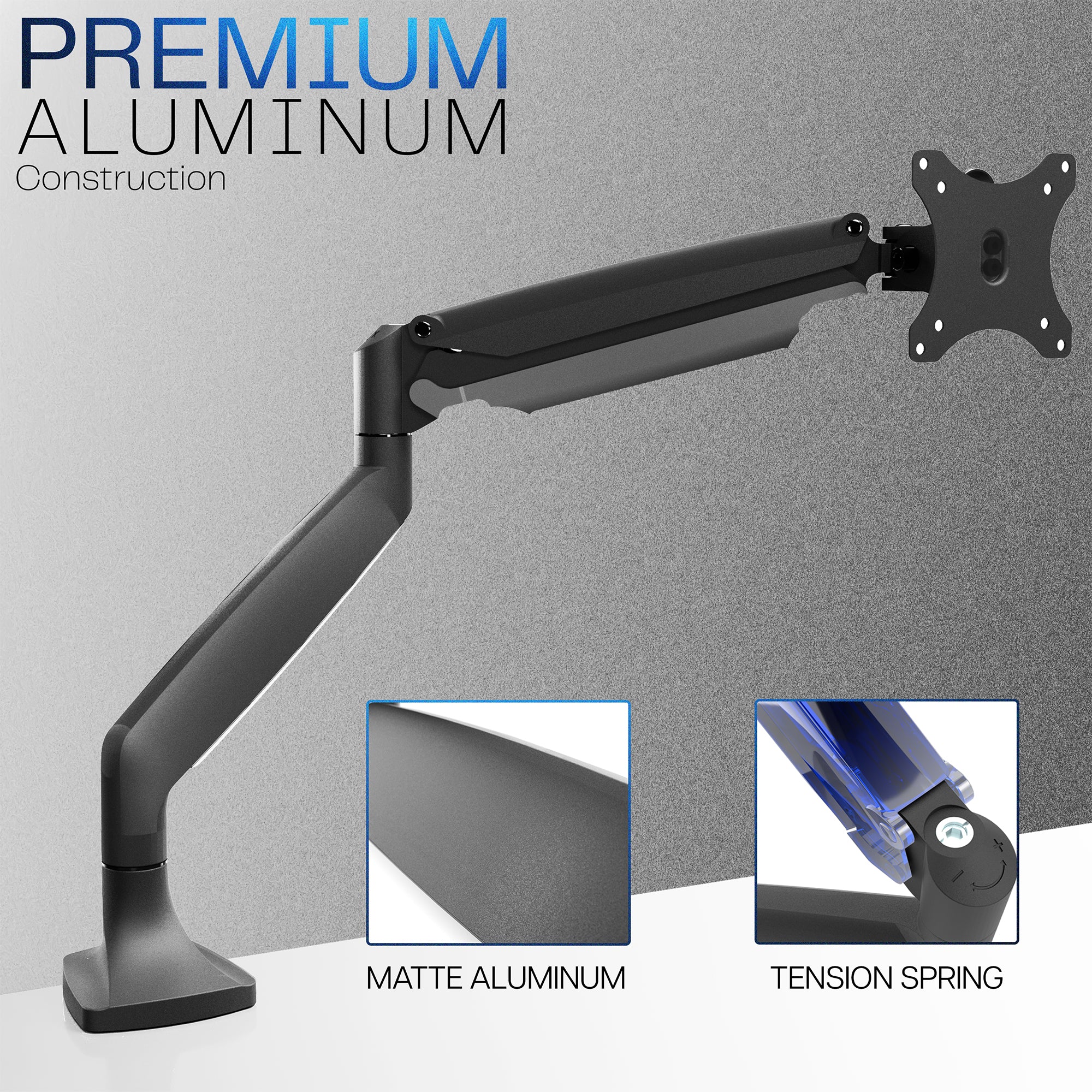 Pneumatic Arm Adjustable Single Monitor Desk Mount