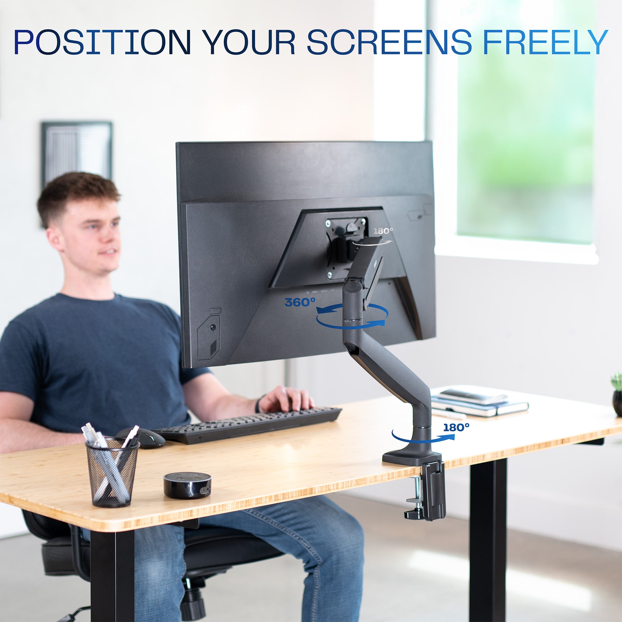 Pneumatic Arm Adjustable Single Monitor Desk Mount