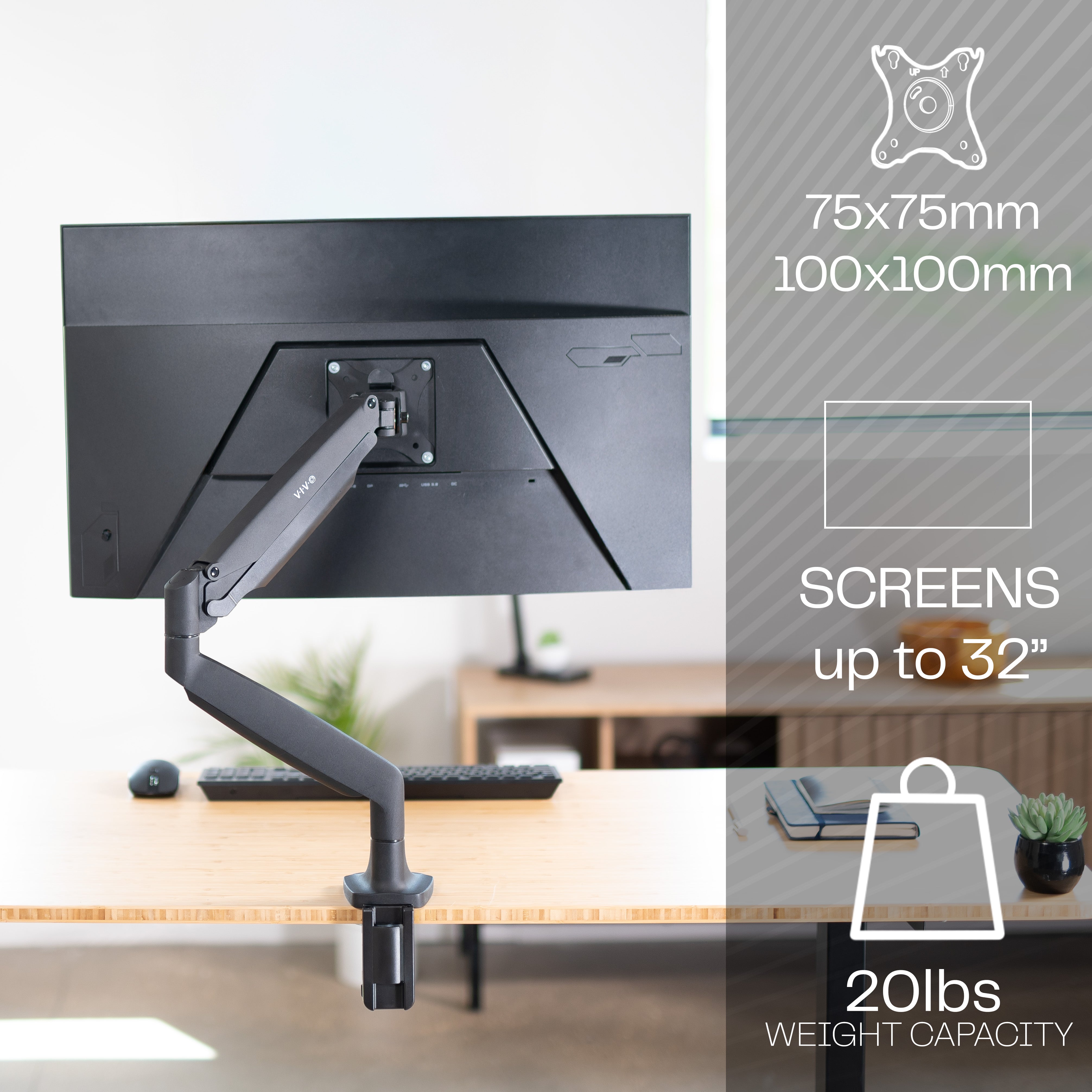 Pneumatic Arm Adjustable Single Monitor Desk Mount