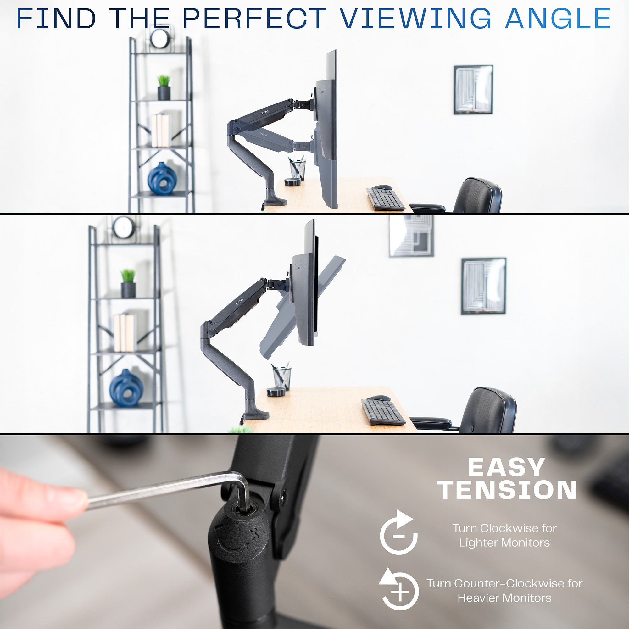 Pneumatic Arm Adjustable Single Monitor Desk Mount