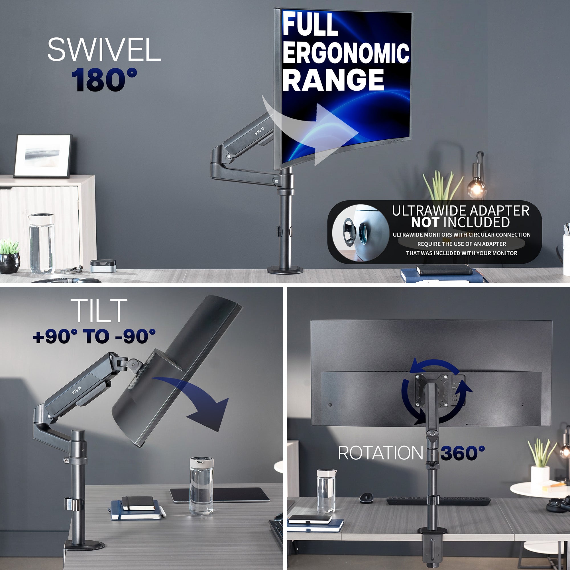 Sturdy adjustable pneumatic arm single monitor ergonomic desk mount for office workstation.