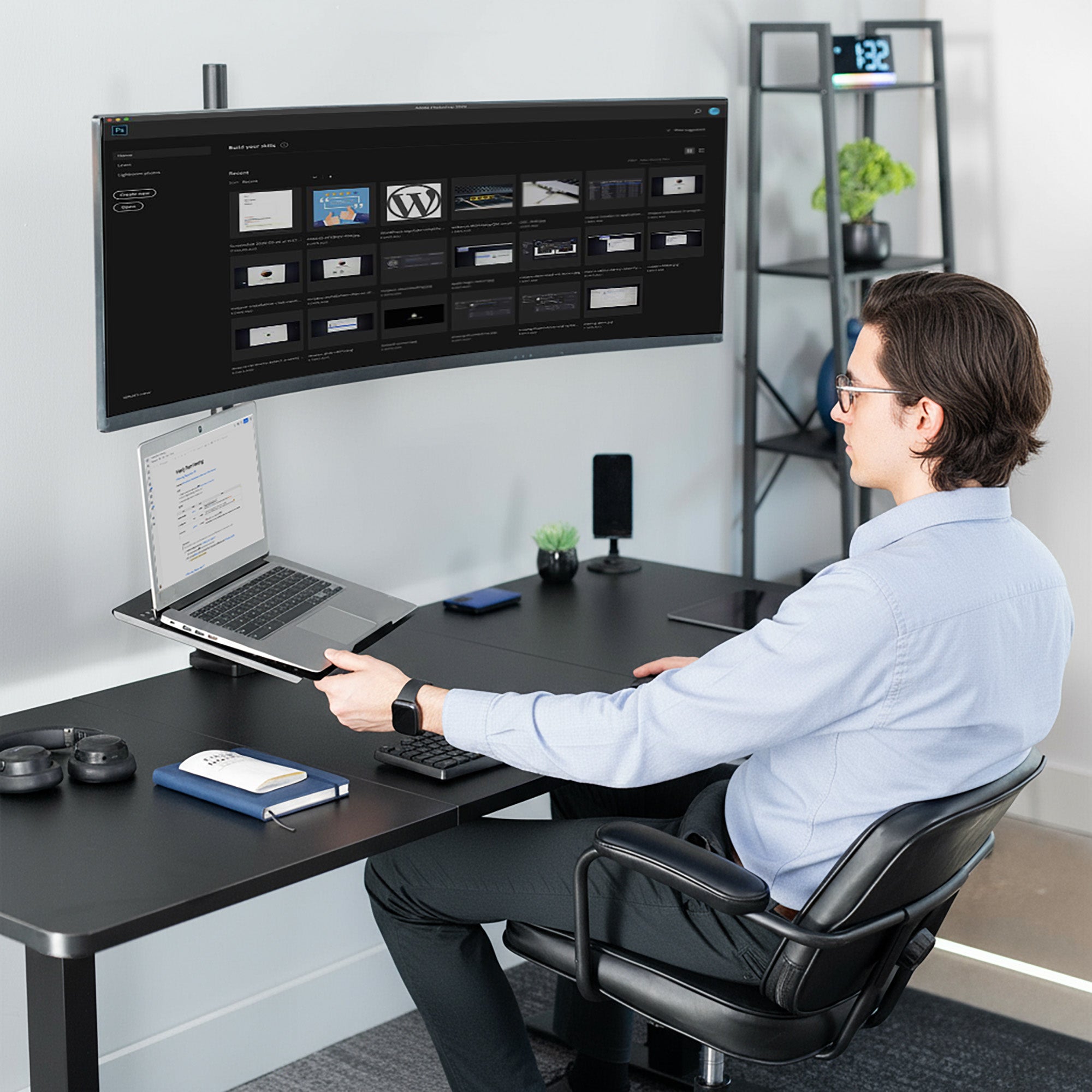 Ultrawide Monitor and Laptop Extra Tall Vertical Desk Mount - Up to 49" Screens, 17" Laptops