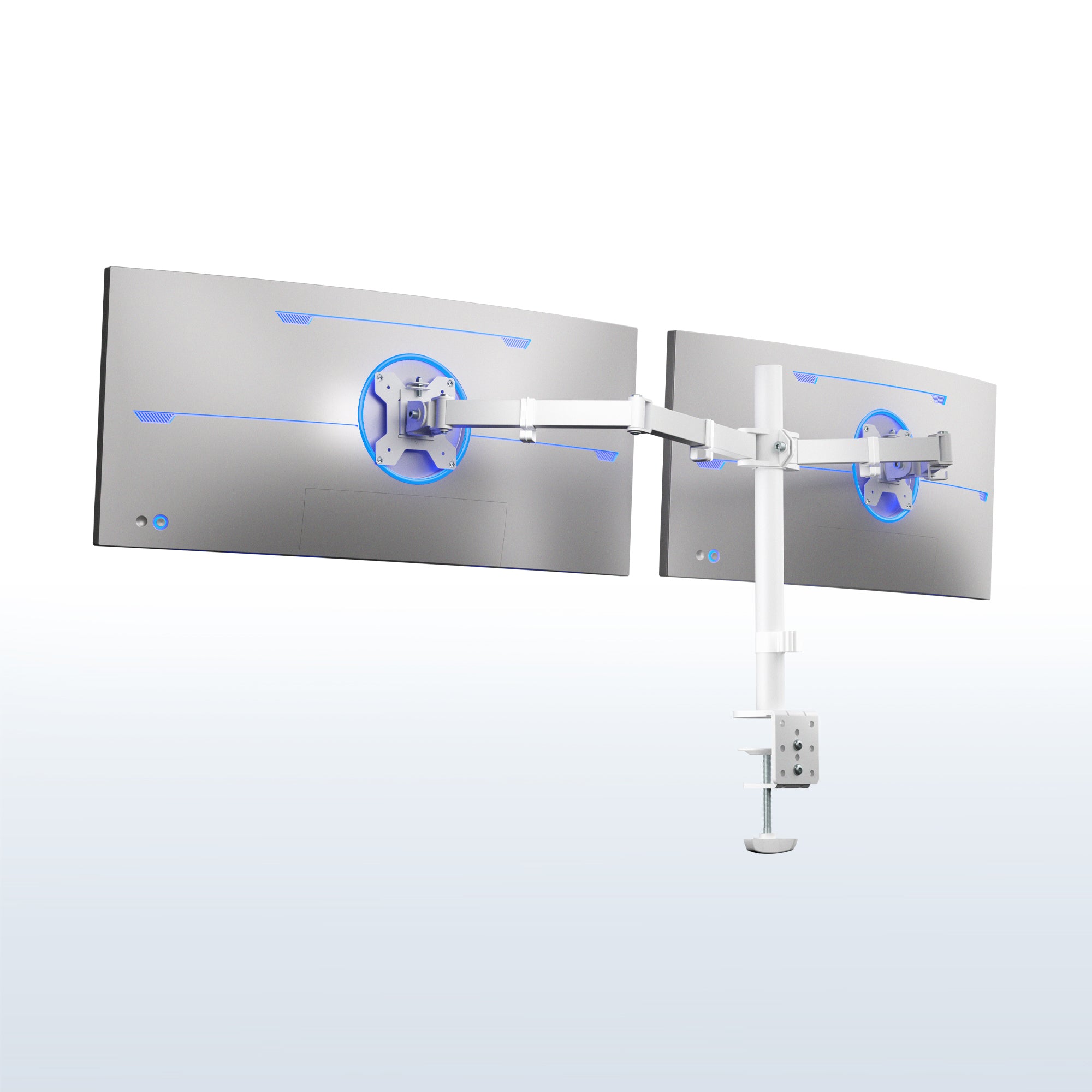 White Dual monitor stand with two screens