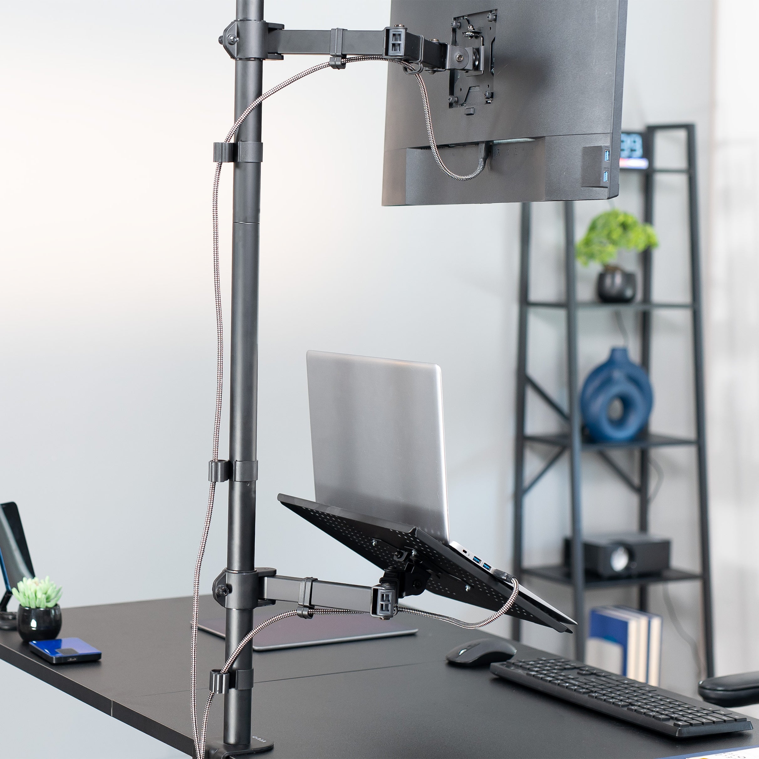 Sturdy single monitor and laptop extra tall desk mount.