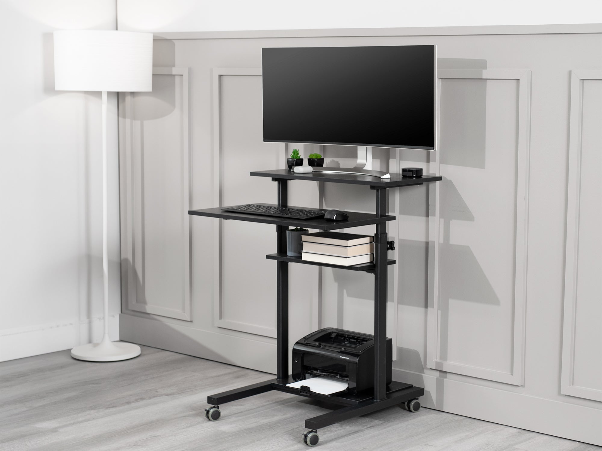 Black mobile desk in home office