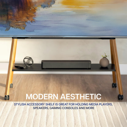 Stylish accessory shelf with a television and electronic devices in a modern room.