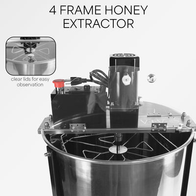 Electric stainless steel honey extractor for 4 to 8 frames.