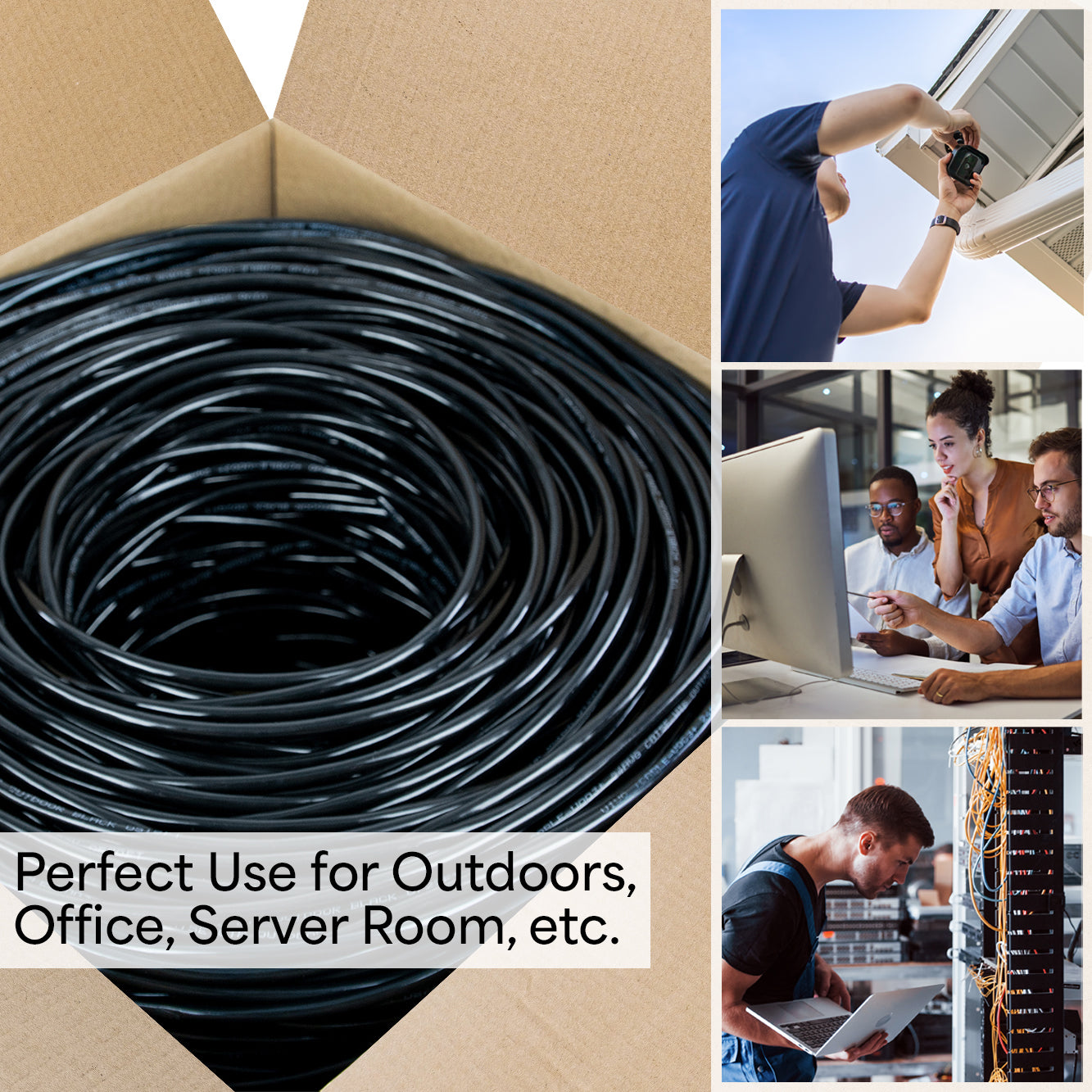 Black 500ft Cat5e Outdoor Ethernet Cable