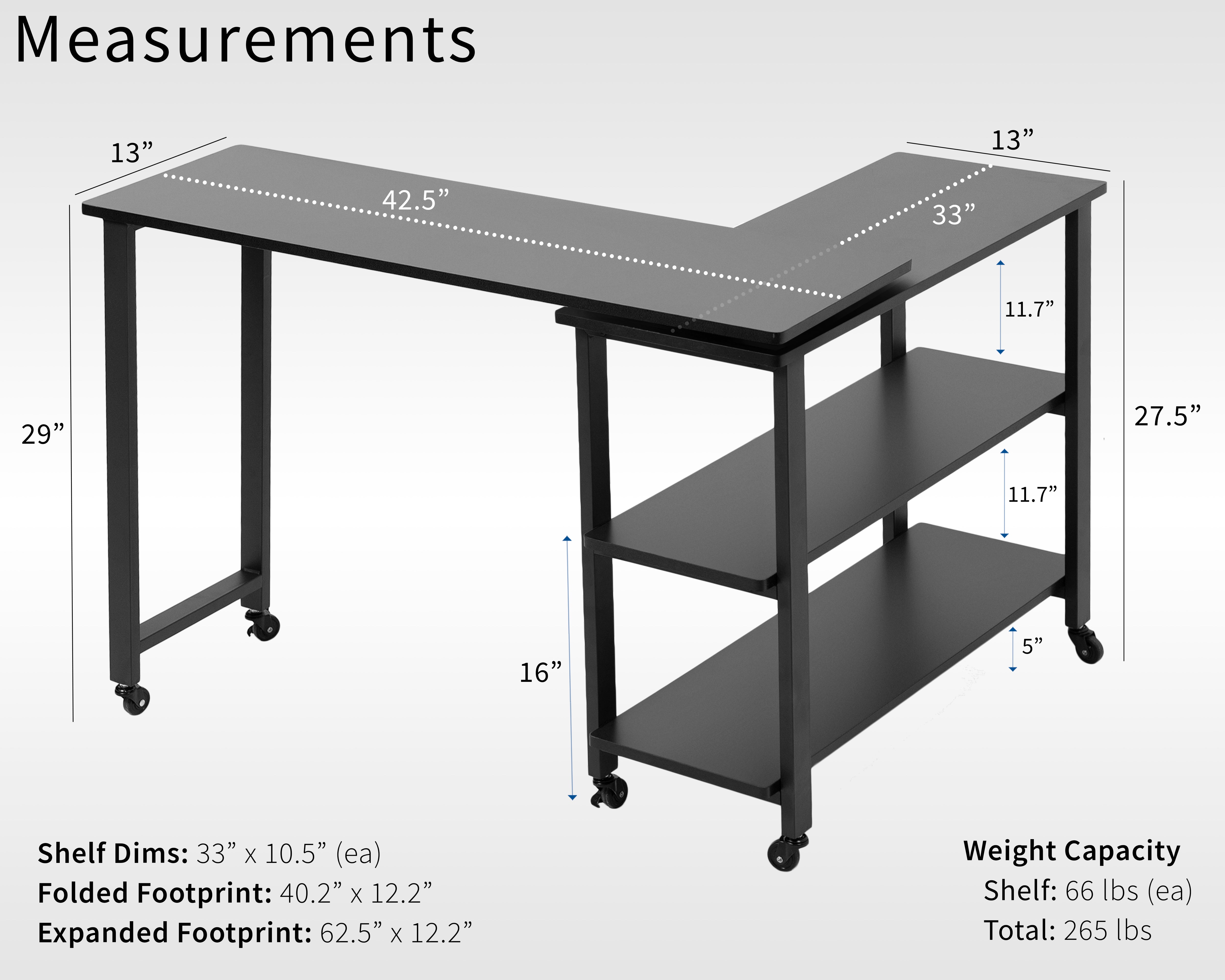 Sleek modern swing out mobile sofa table with shelves and locking wheels.