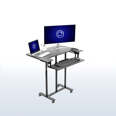Ergonomic mobile adjustable computer workstation cart.