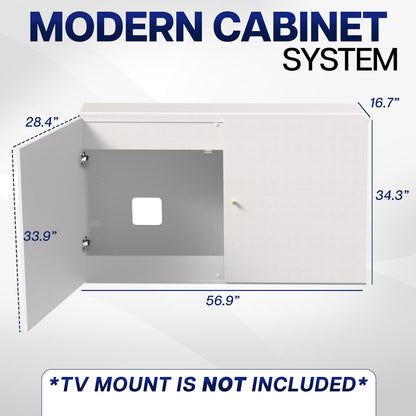 Measurements of a TV Lift Cabinet for 32" to 55" TVs with dimensions labeled.