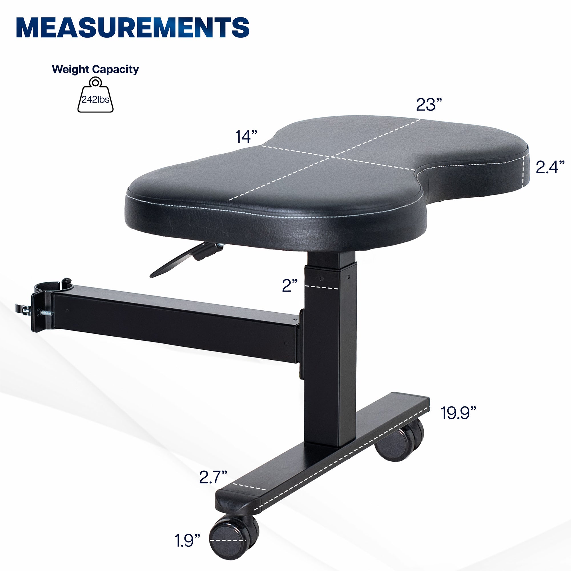 Measurements and specifications of a retrofit footrest on a white background