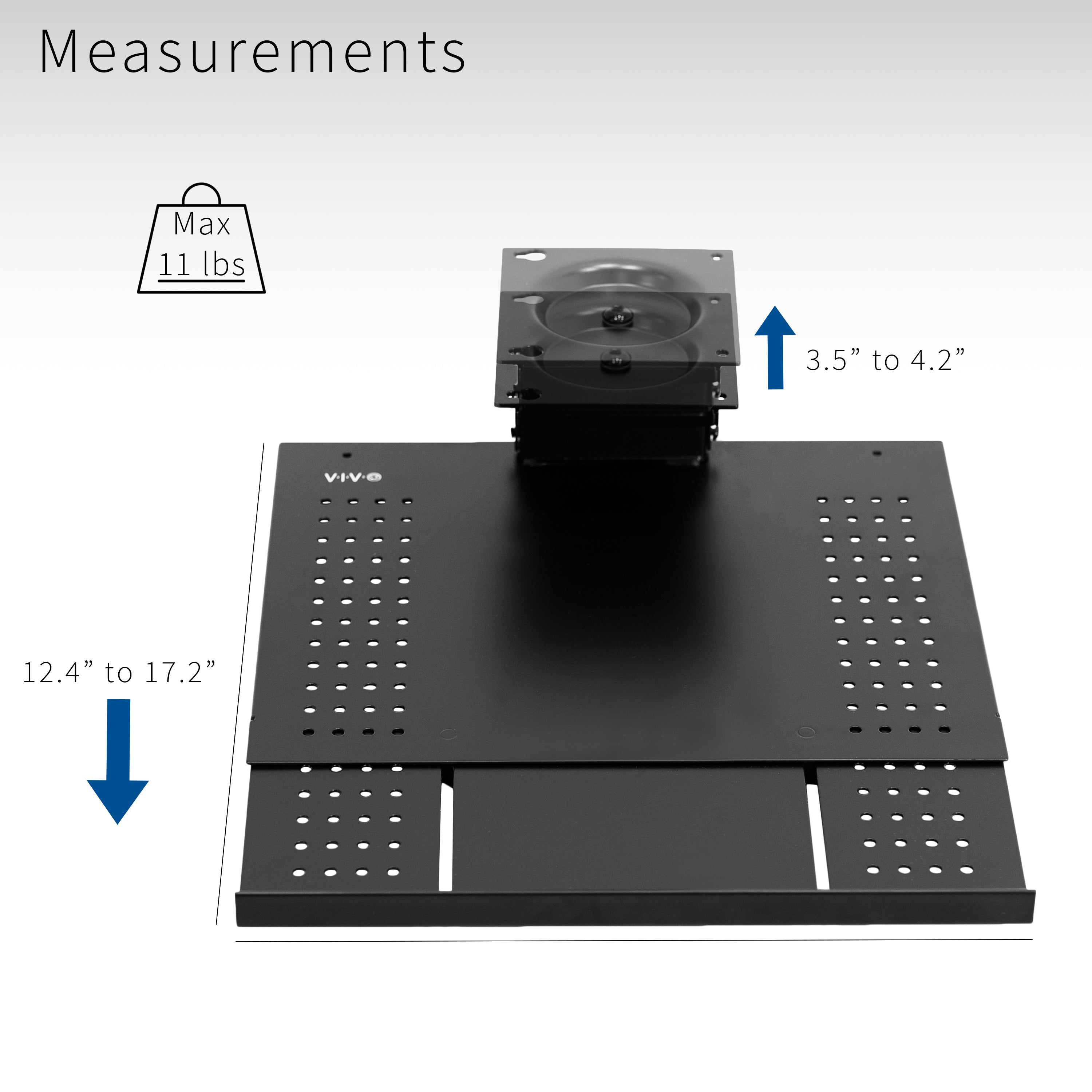 Under desk adjustable laptop tray lets you have comfortable typing angles as you work.