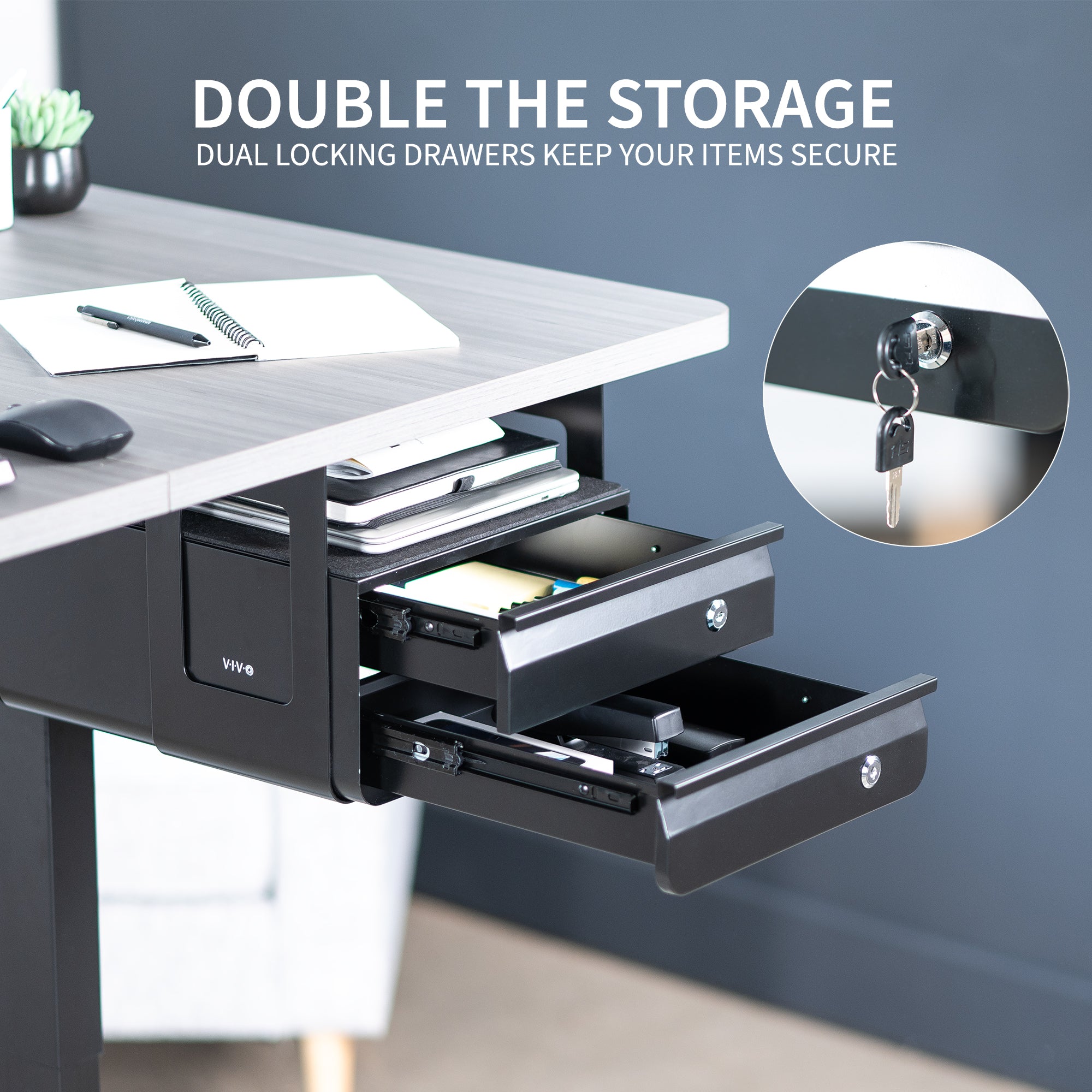 Secure Under Desk Pull-Out Locking Drawer with Keys