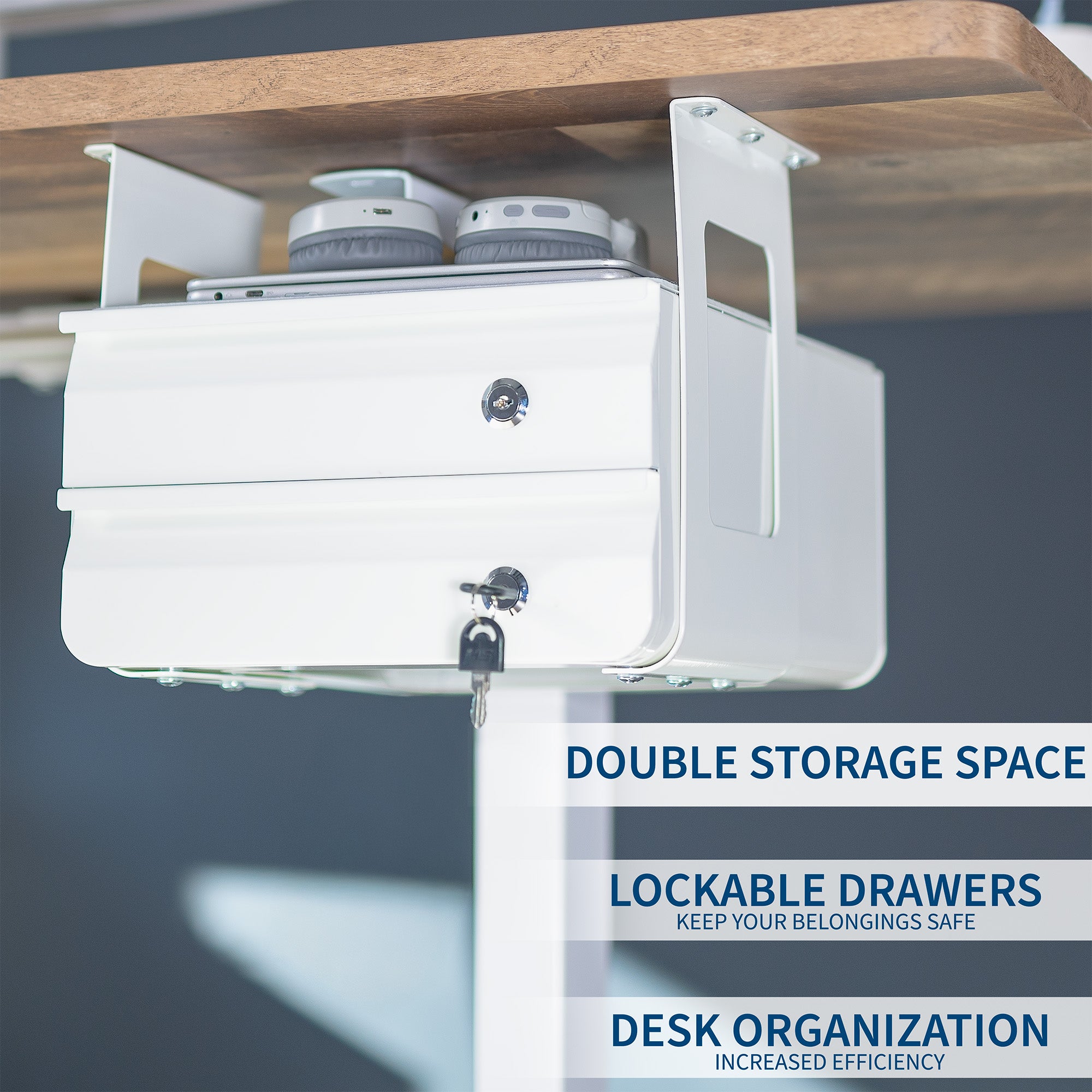 Lockable Under Desk Double Drawer