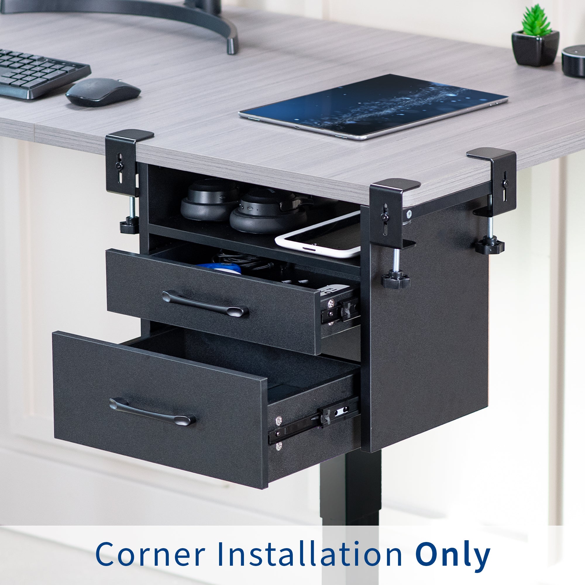 Black Corner Clamp-on Desk Drawer