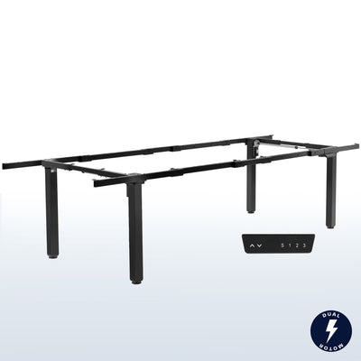 Electric four-legged dual motor desk frame. 