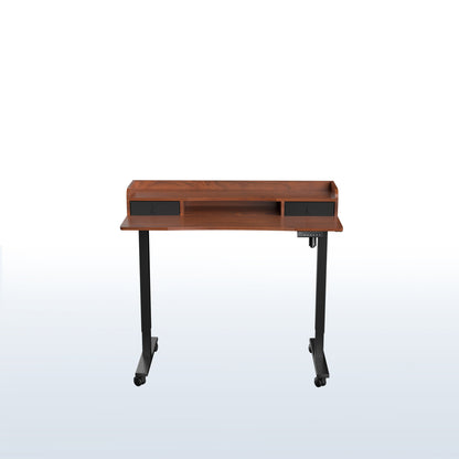 Ergonomic dual-tier height adjustable electric desk with built-in storage and drawers.