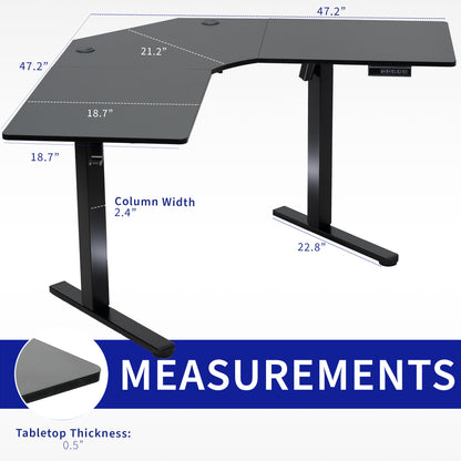 Heavy-duty electric height adjustable corner desk workstation for active sit or stand efficient workspace.